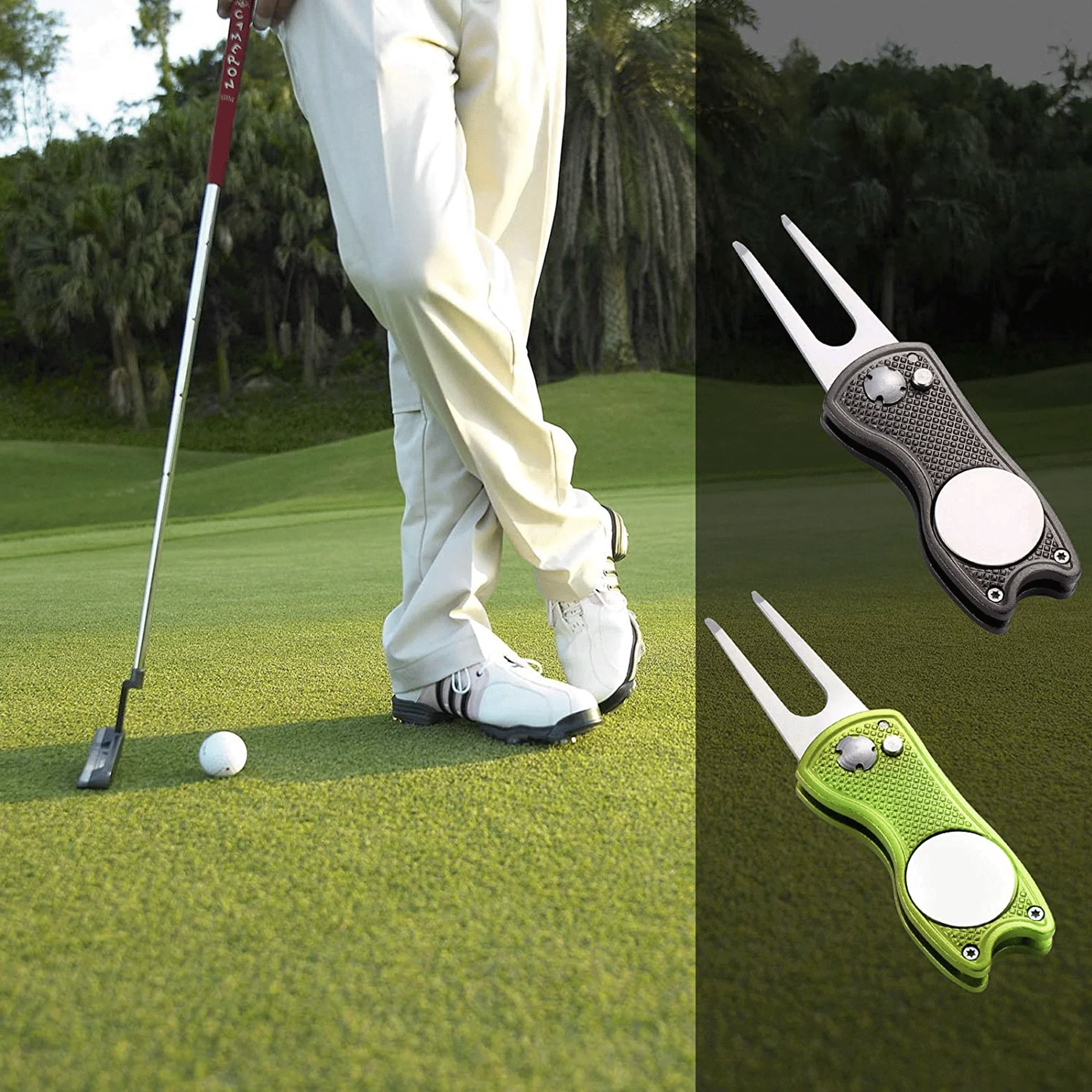 Foldable Golf Divot Tool With Pop-Up Button