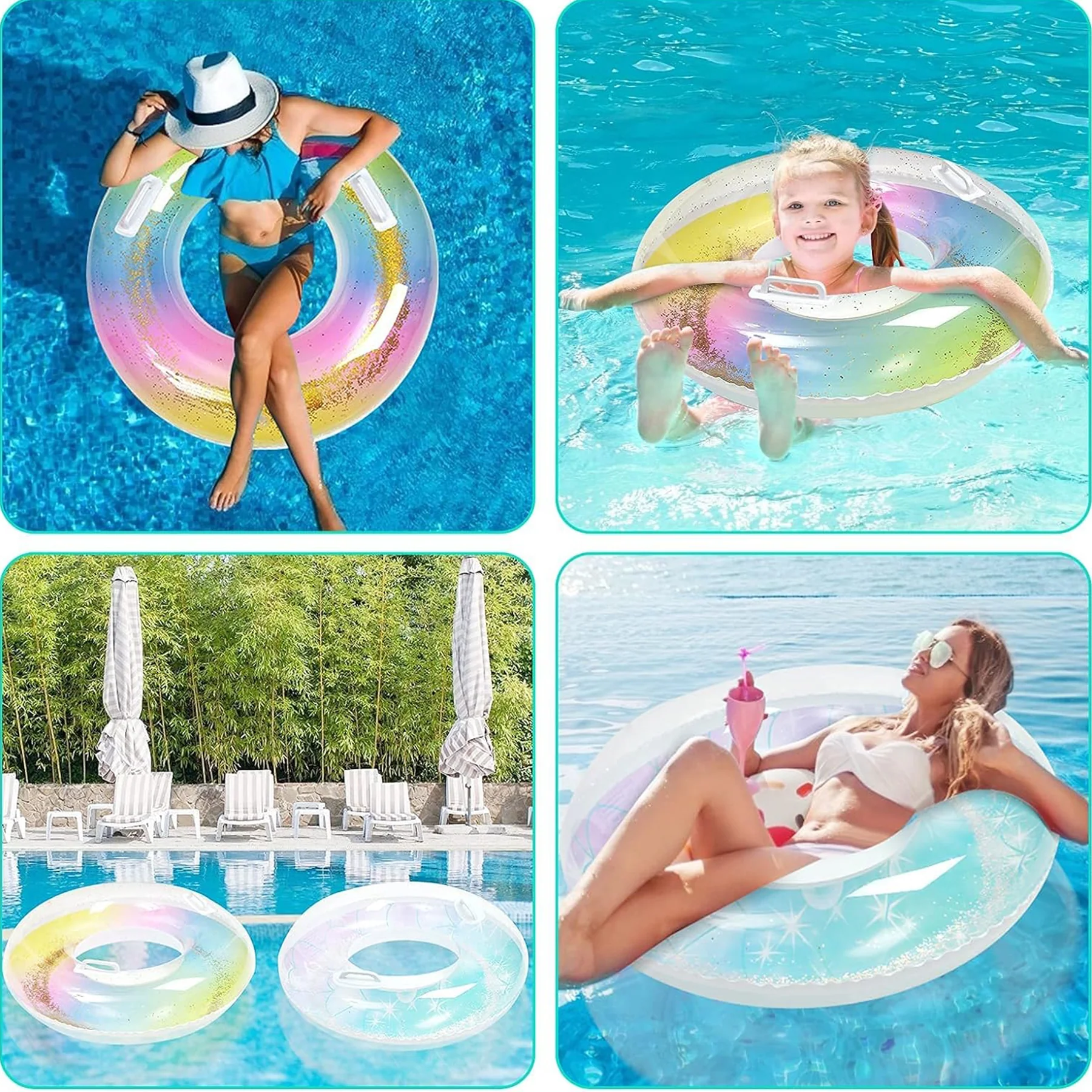 Sequined Rubber Inflatable Beach Pool Swim Ring With Handle