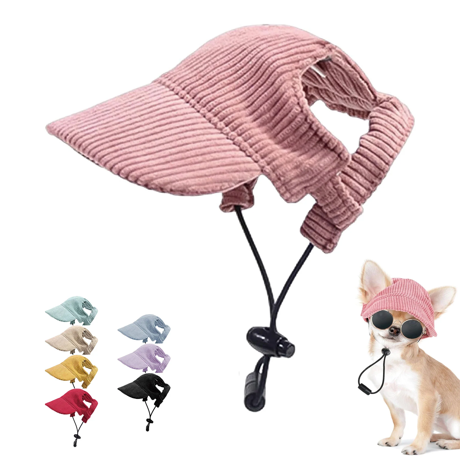 Breathable Corduroy Dog Sun Hat Adjustable Ear Hole Hat