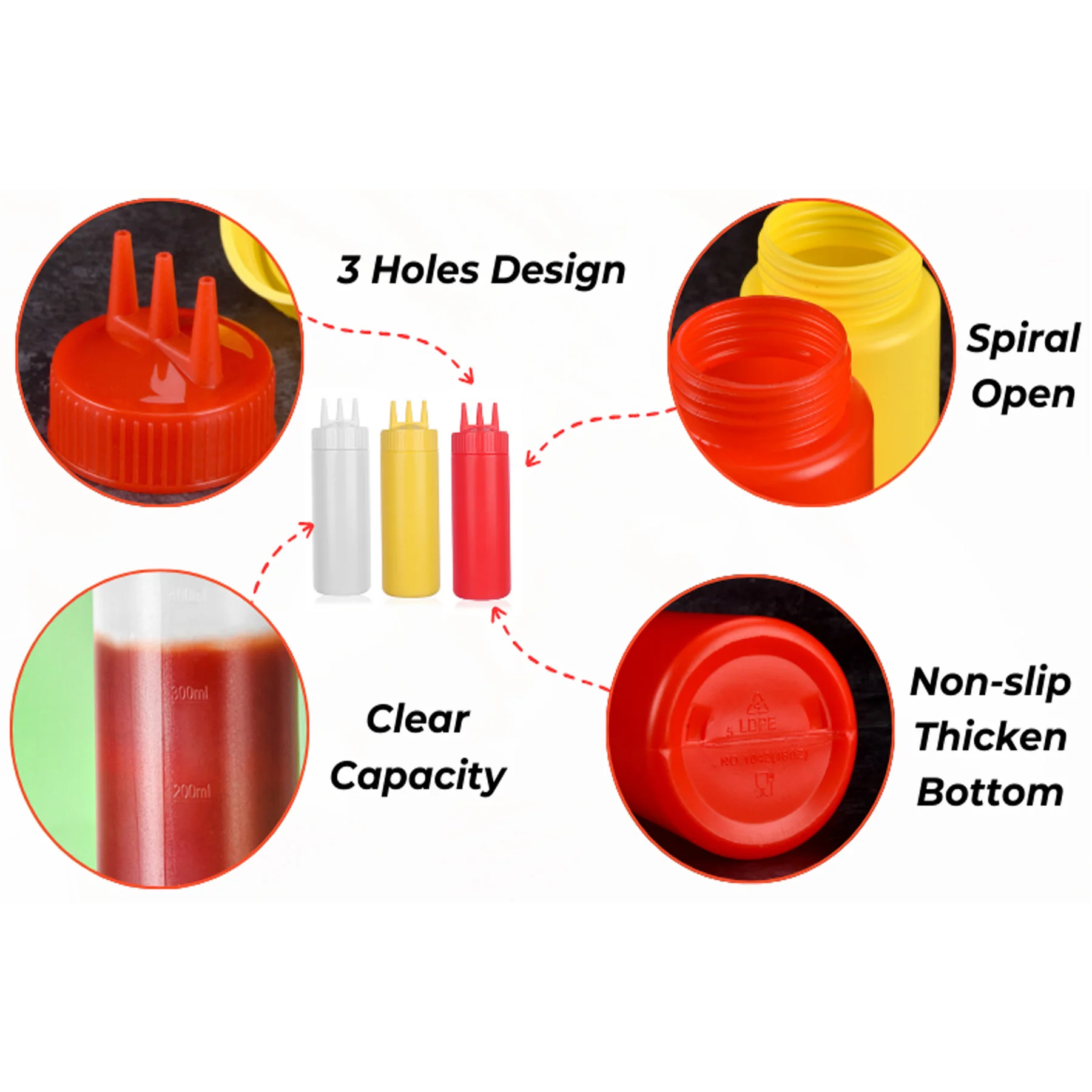 16-Ounce 3-Hole Kitchen Sauce Squeeze Bottle
