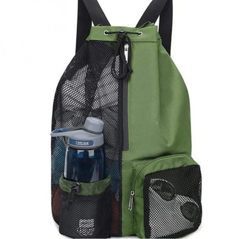 Beach Mesh Drawstring Backpack With Wet Pocket