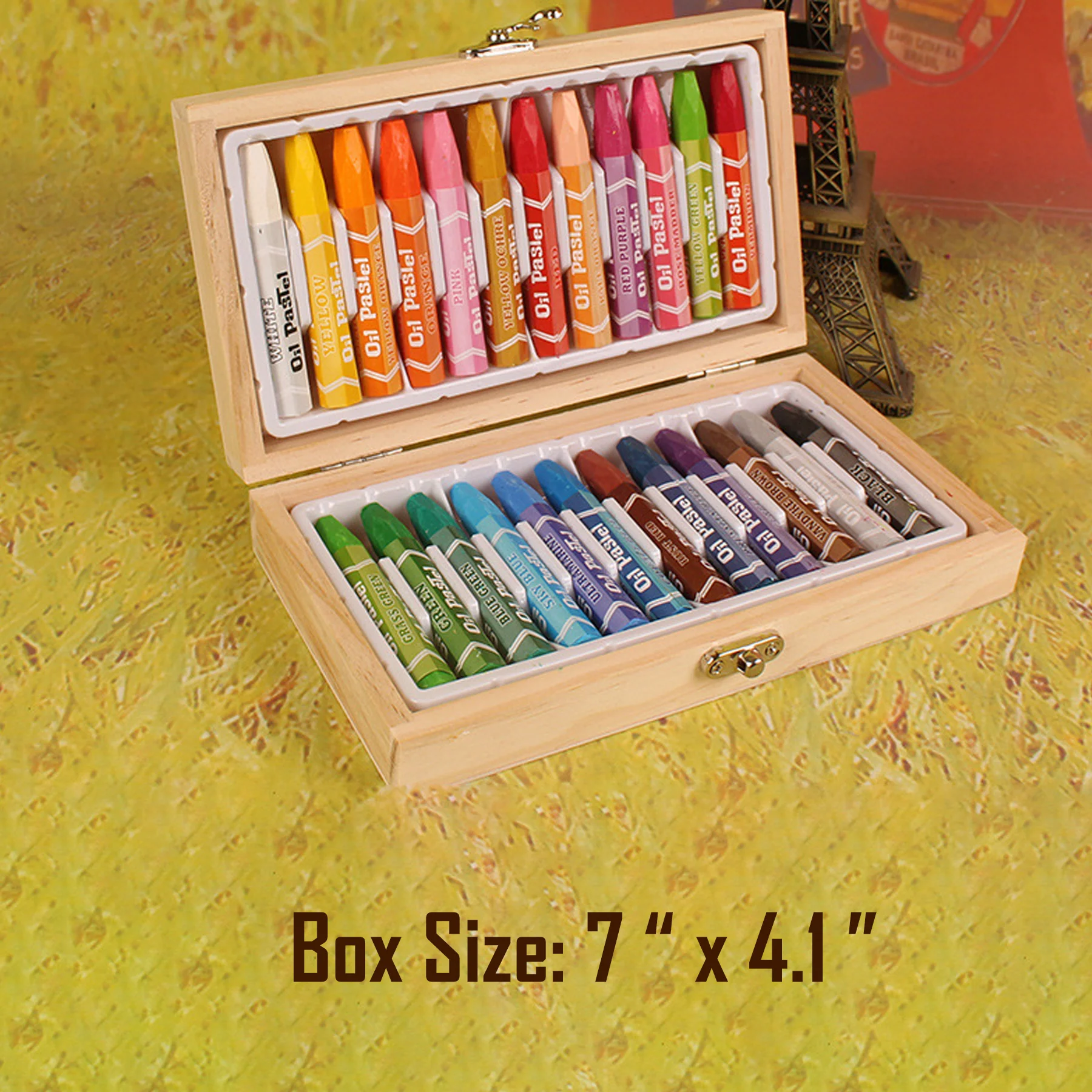 24 Colors Crayons Wooden Box Set