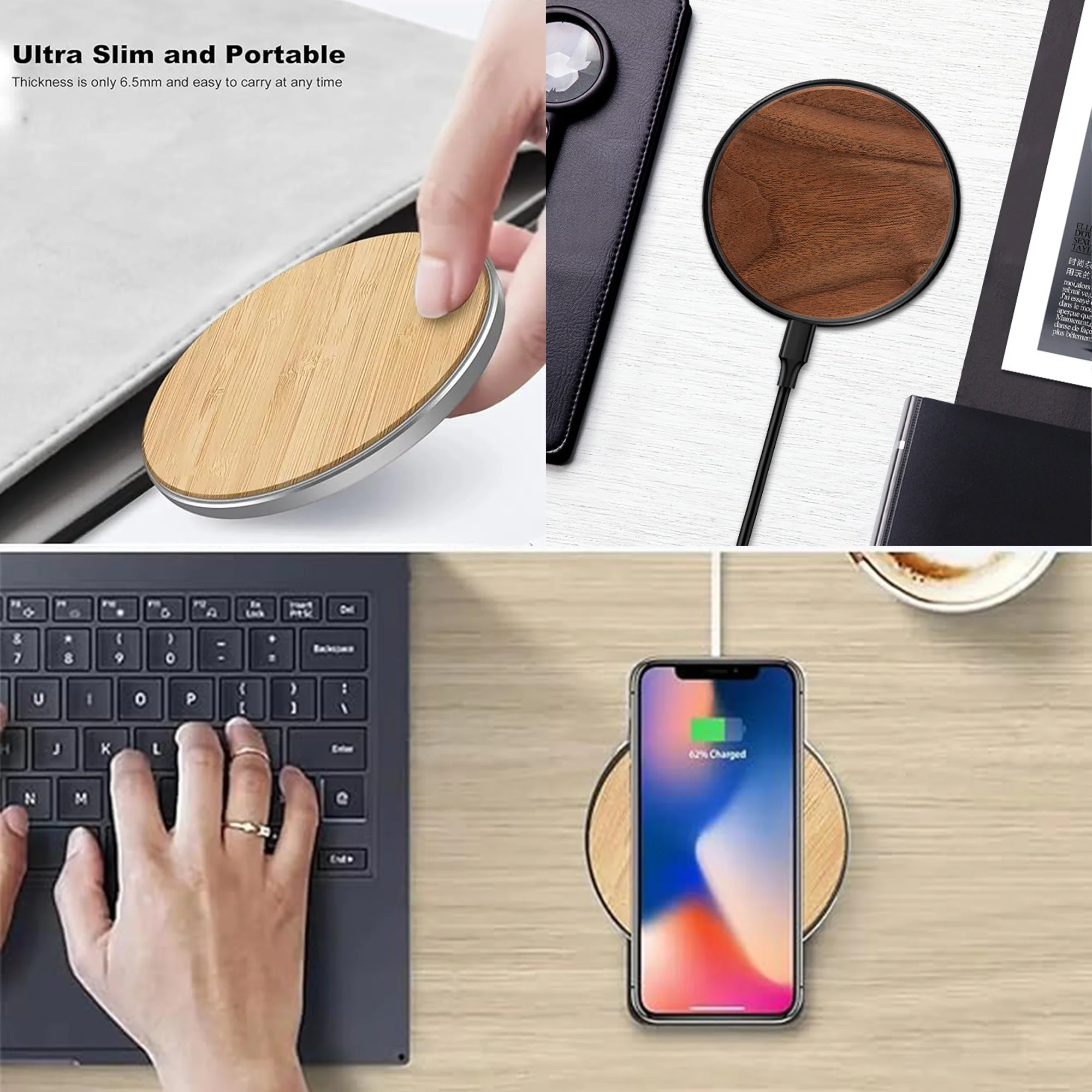 Wood Designs Bamboo Wood Wireless Charger Pad