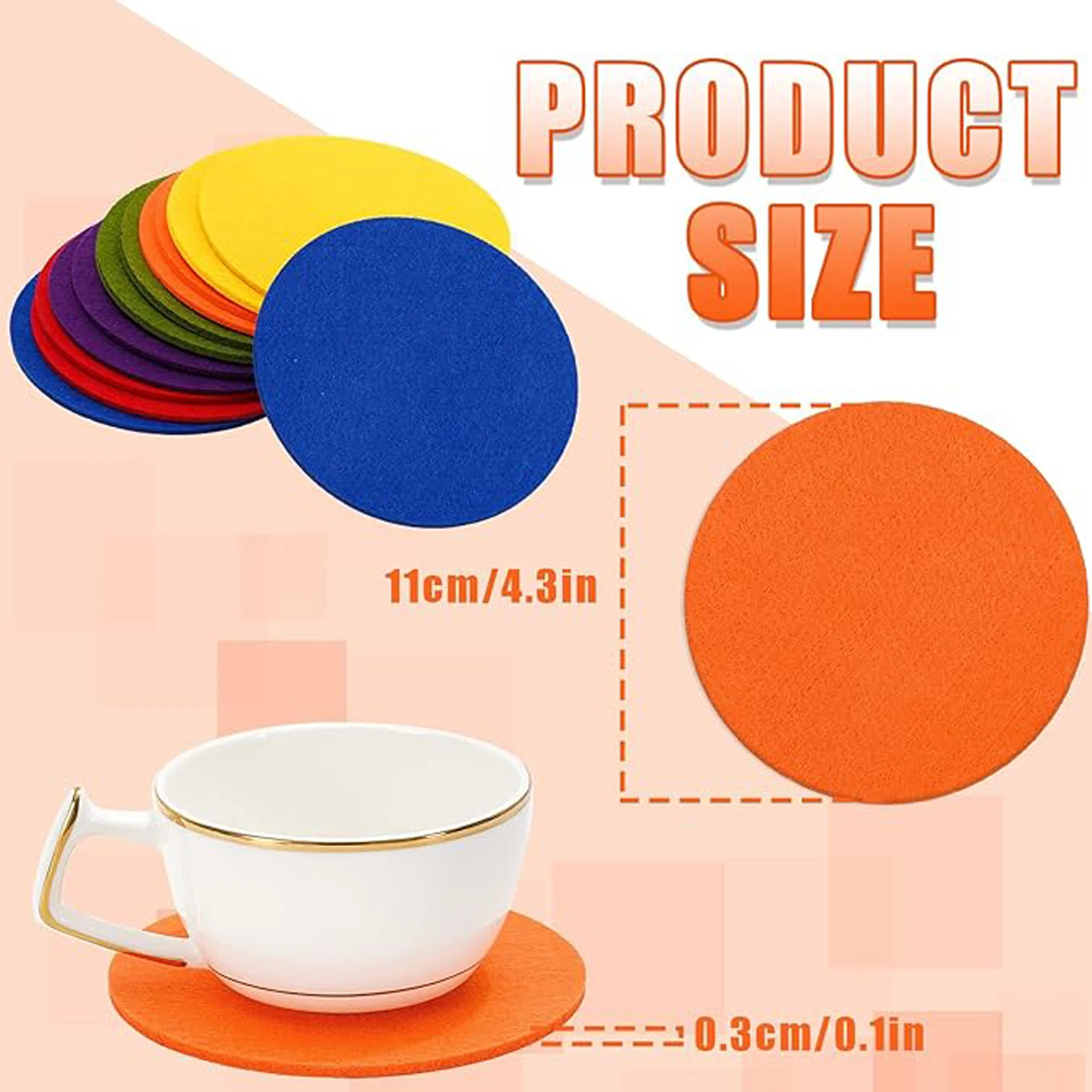 Rainbow 6 Set Absorbent Round Felt Coasters