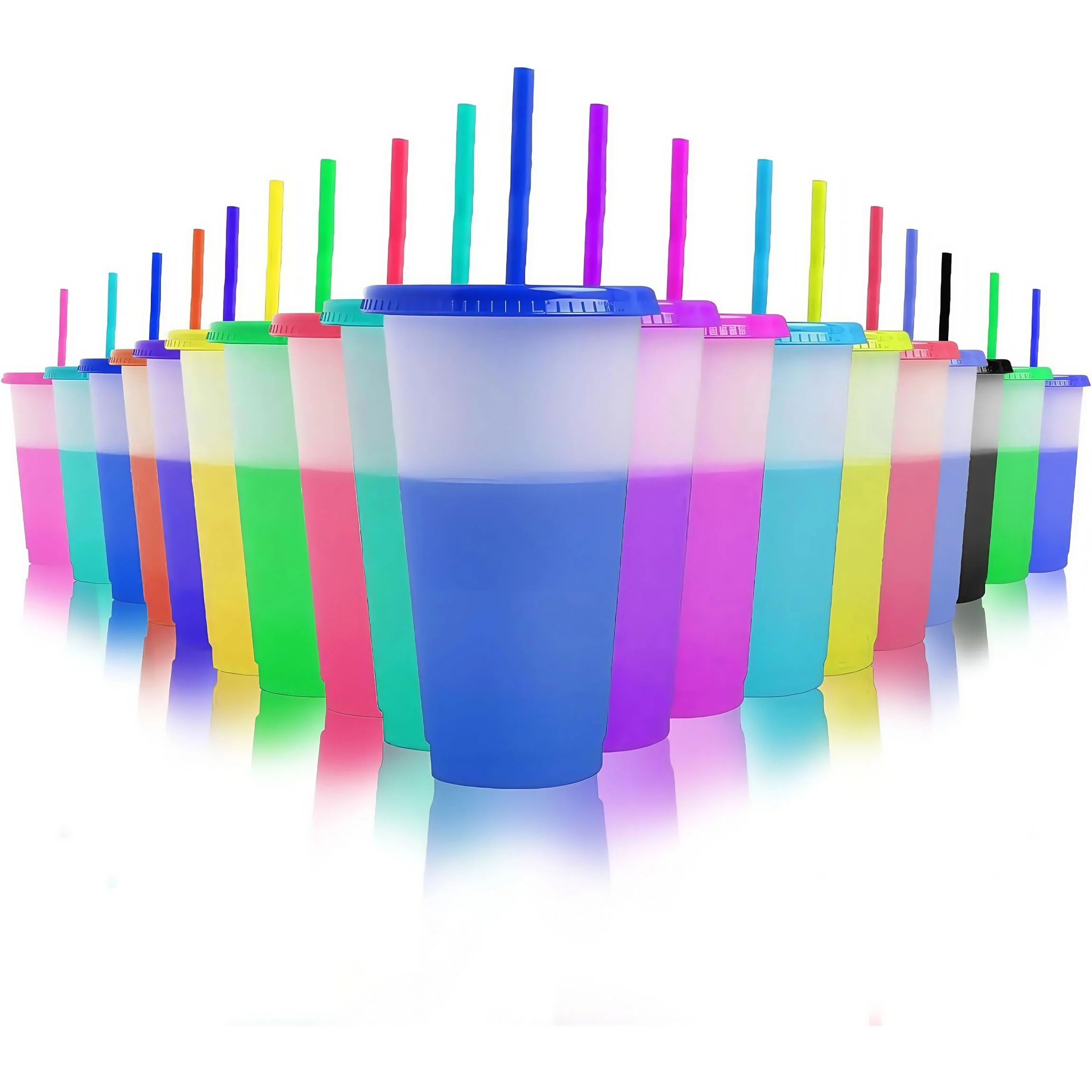 24oz Color Sensitive Cups With Lids And Straws