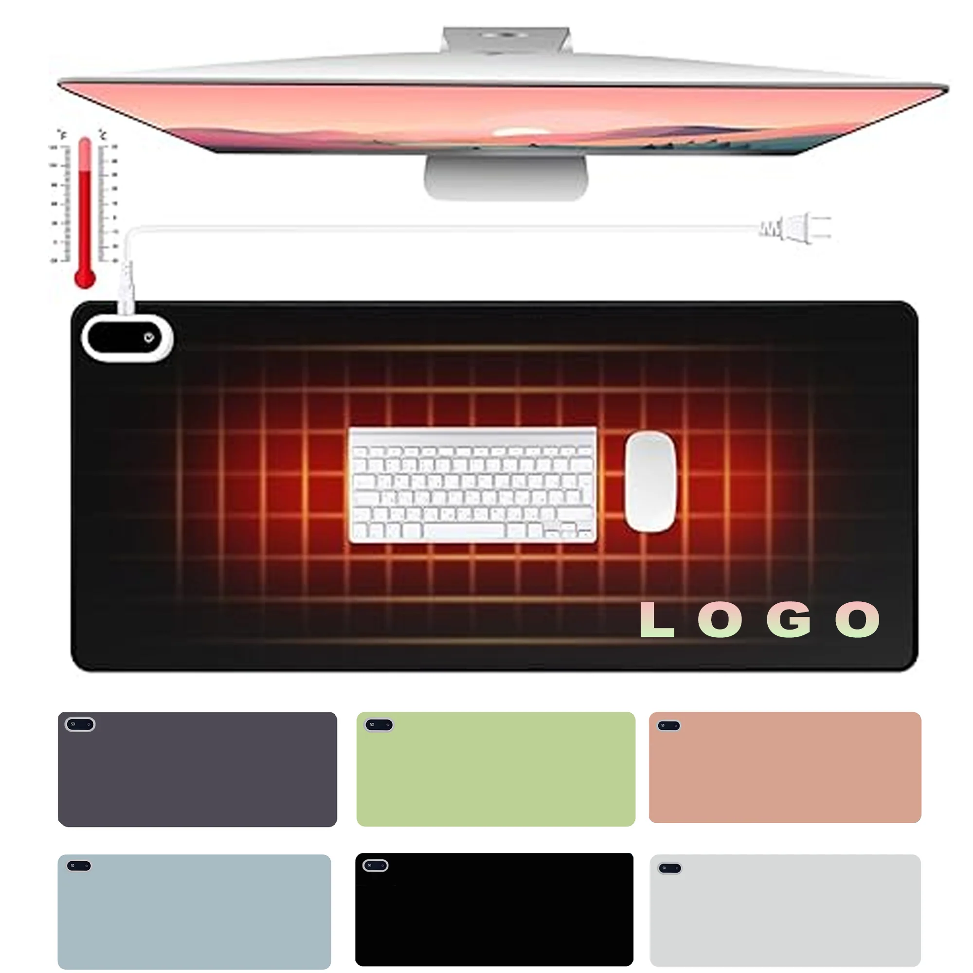 Heated Large Desk Mat PU Leather Warm Mouse Pad