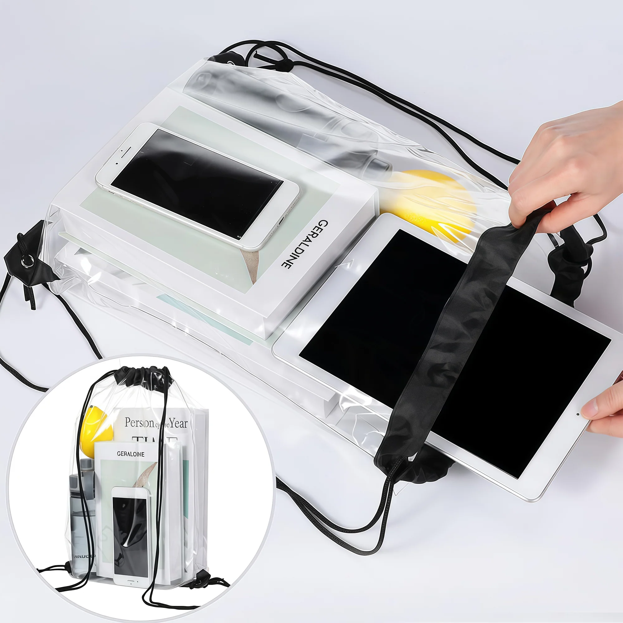 Large Clear Waterproof Stadium Drawstring Backpack
