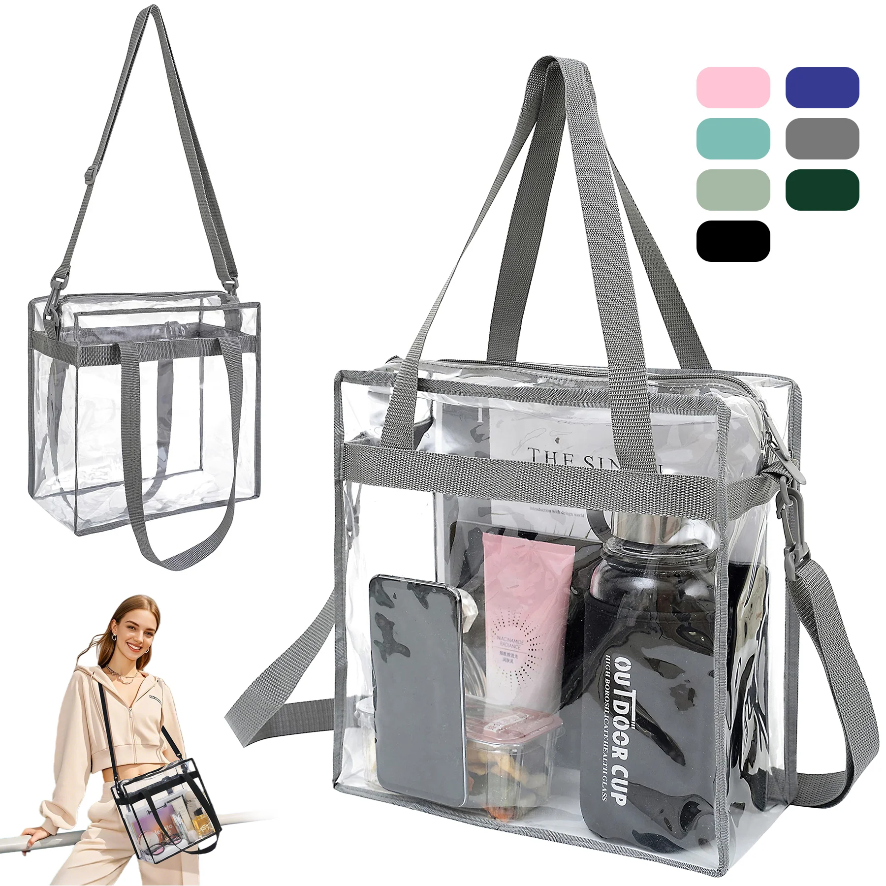 Clear PVC Stadium Tote Bag with Zipper