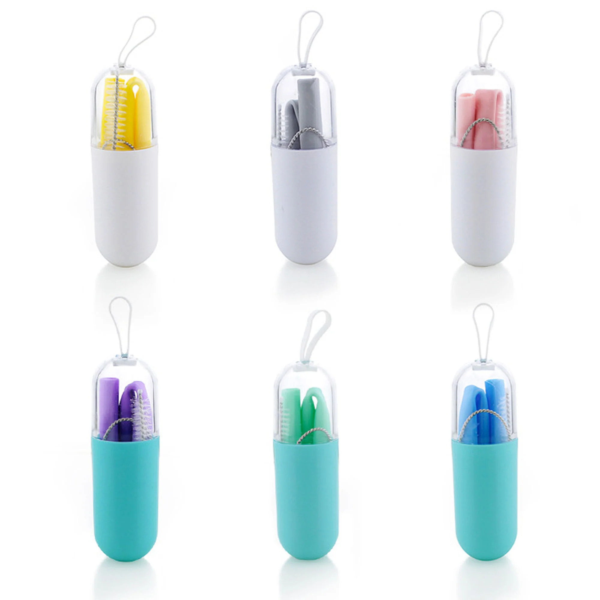 Silicone Collapsible Straw Set With Cleaning Brush