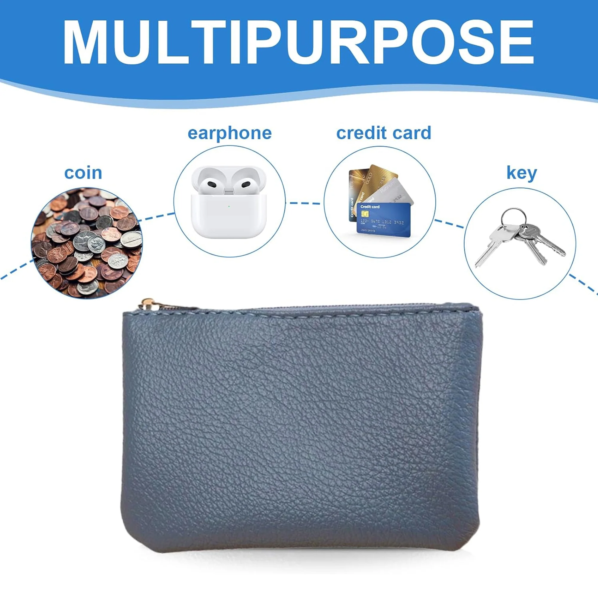 Leather Zipper Coin Purse