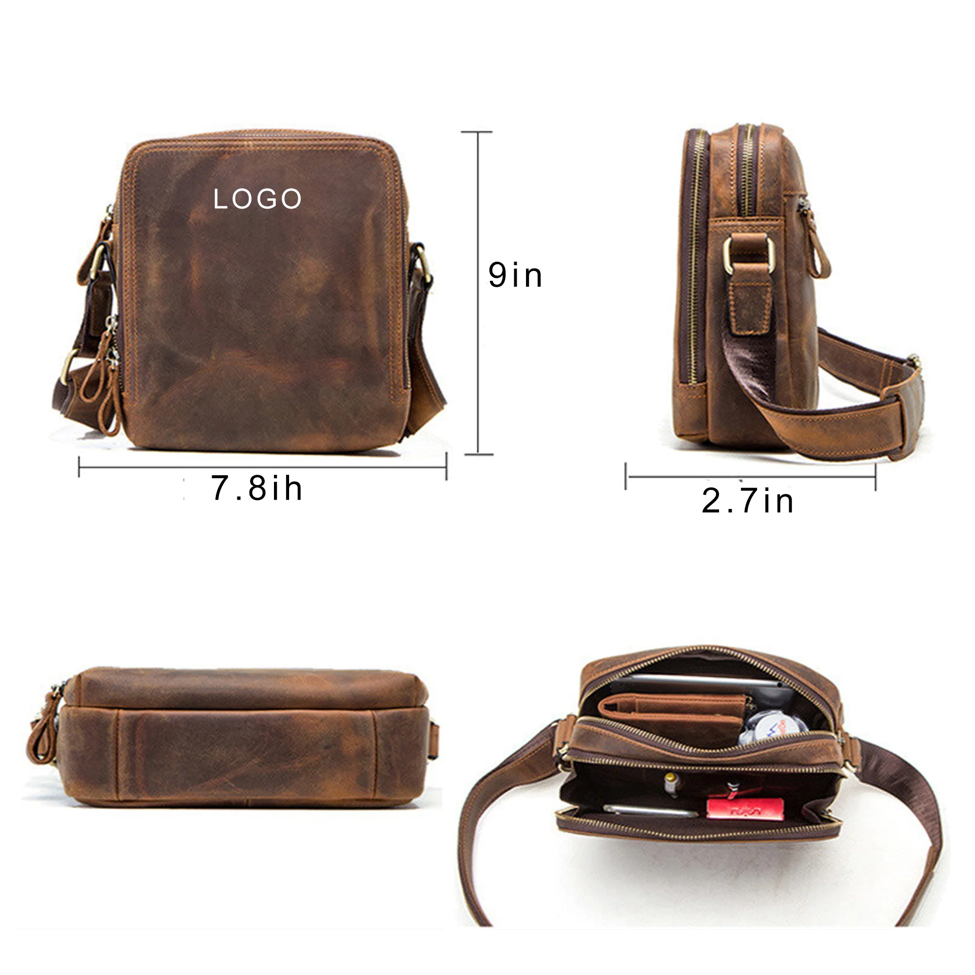 Vintage Crazy Horse Cowhide Men's Crossbody Bag
