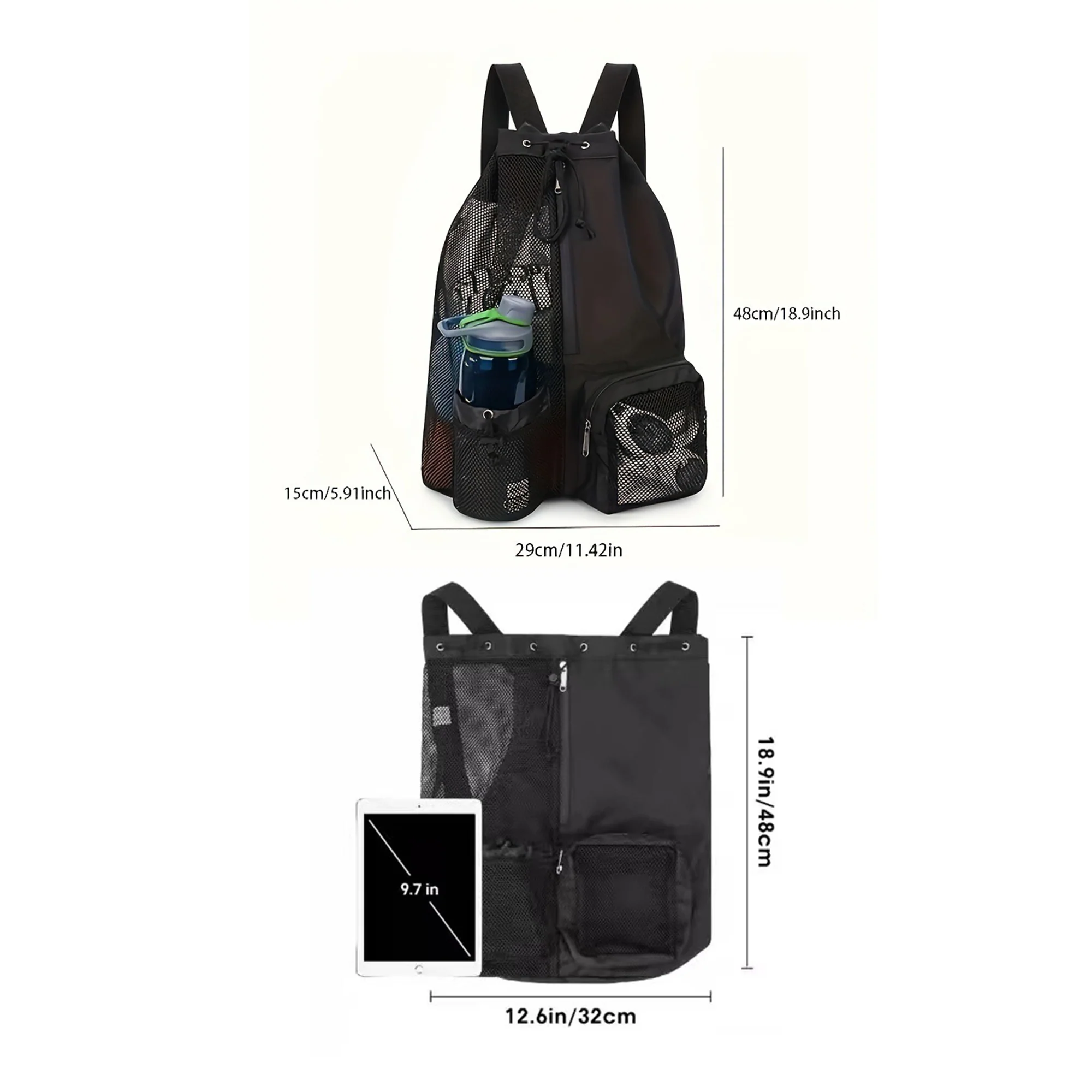 Beach Mesh Drawstring Backpack With Wet Pocket