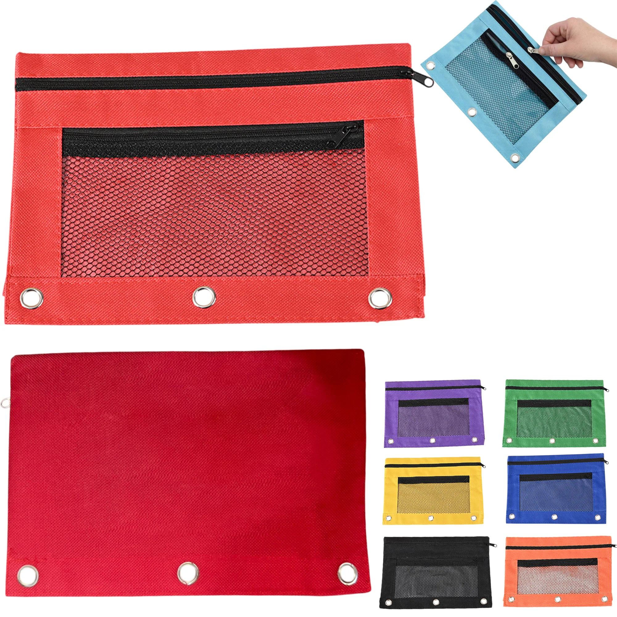 Zippered Double Pocket 3 Ring Binder Pencil Pouch