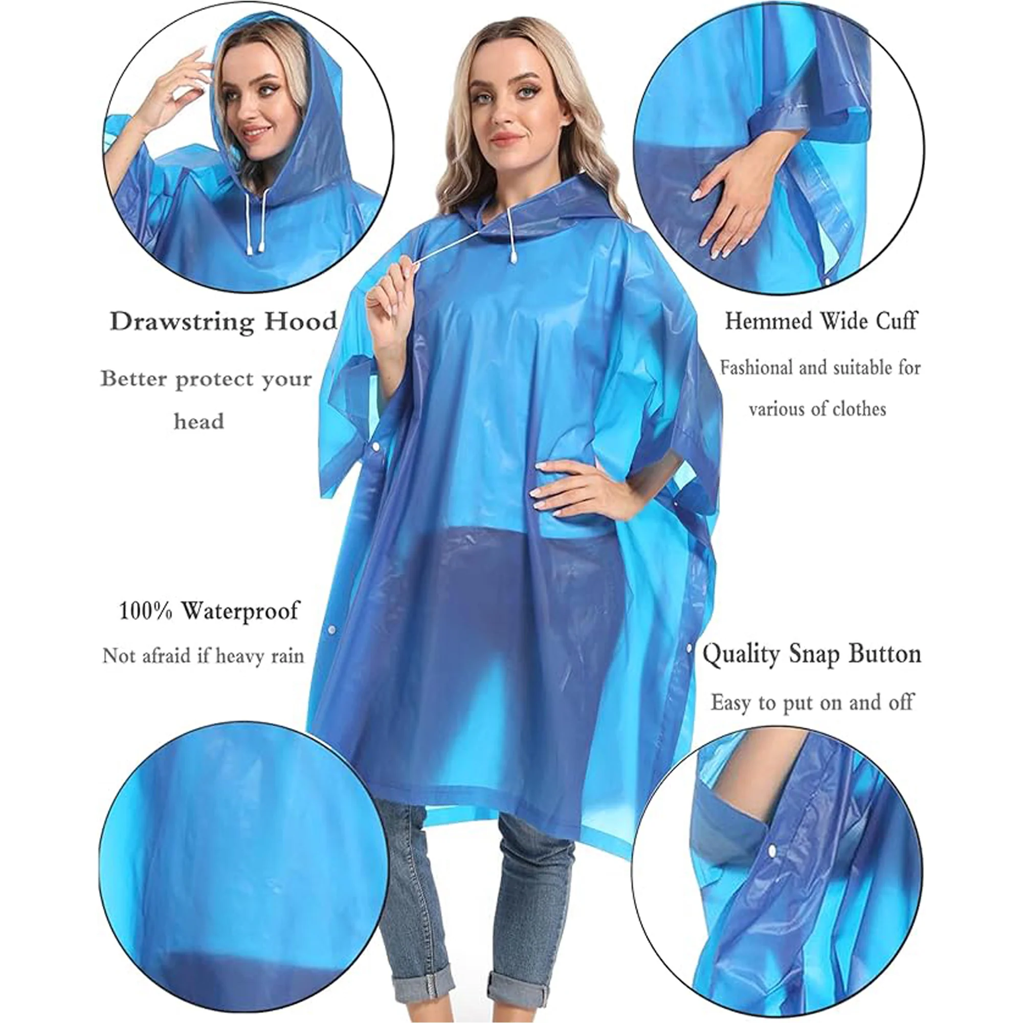 Adults Reusable With Drawstring Hood Eva Rain Coat Ponchos
