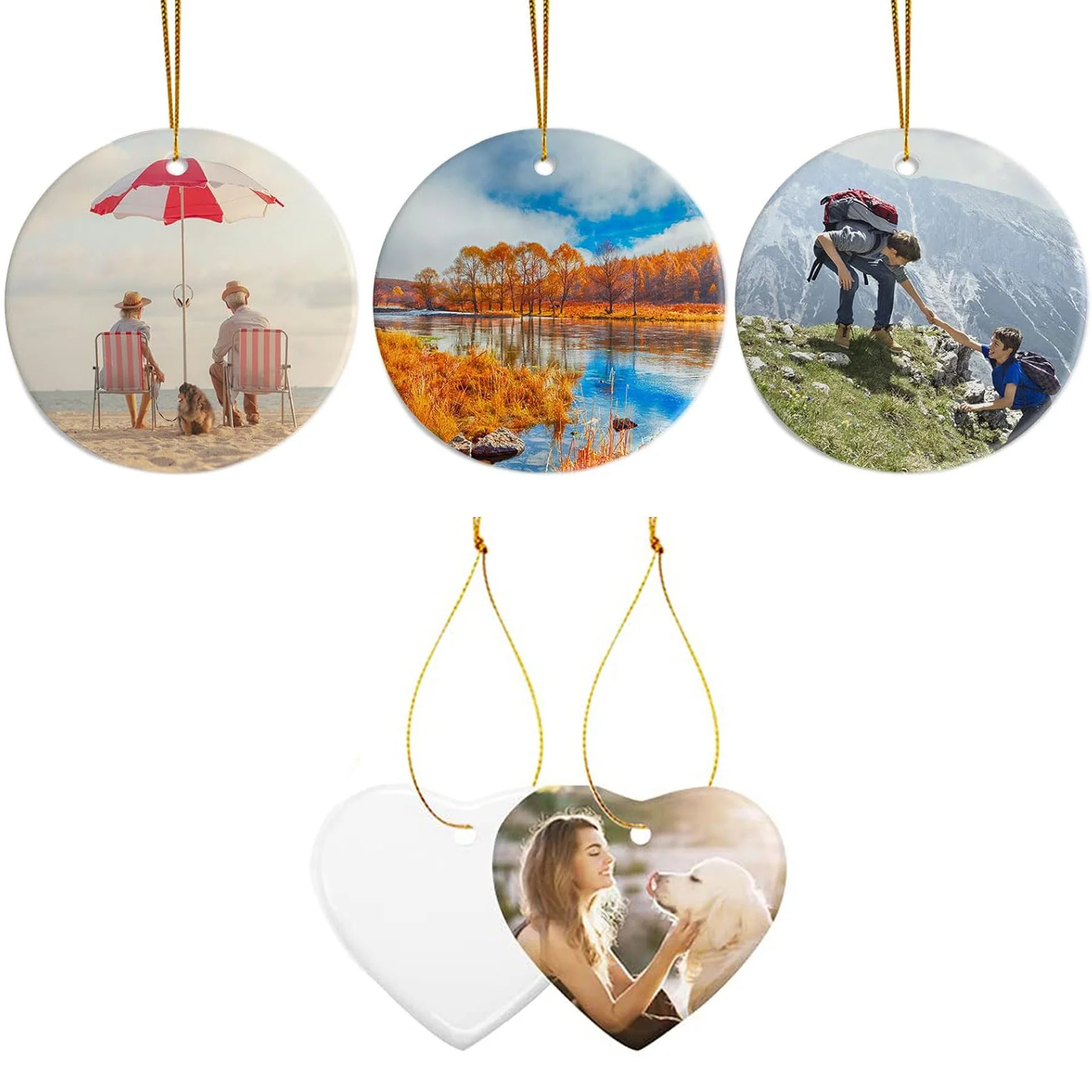 Full Color Ceramic Ornament W/Gold String