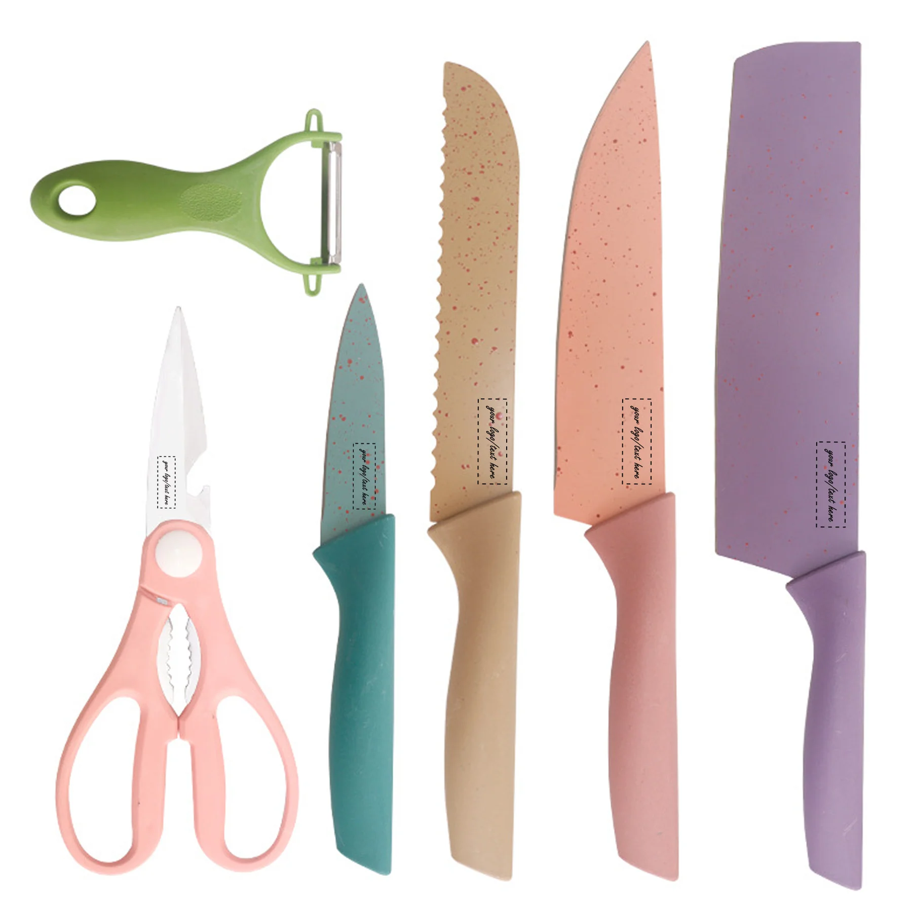 6 Piece Colorful Kitchen Knife Set With Peeler And Shears