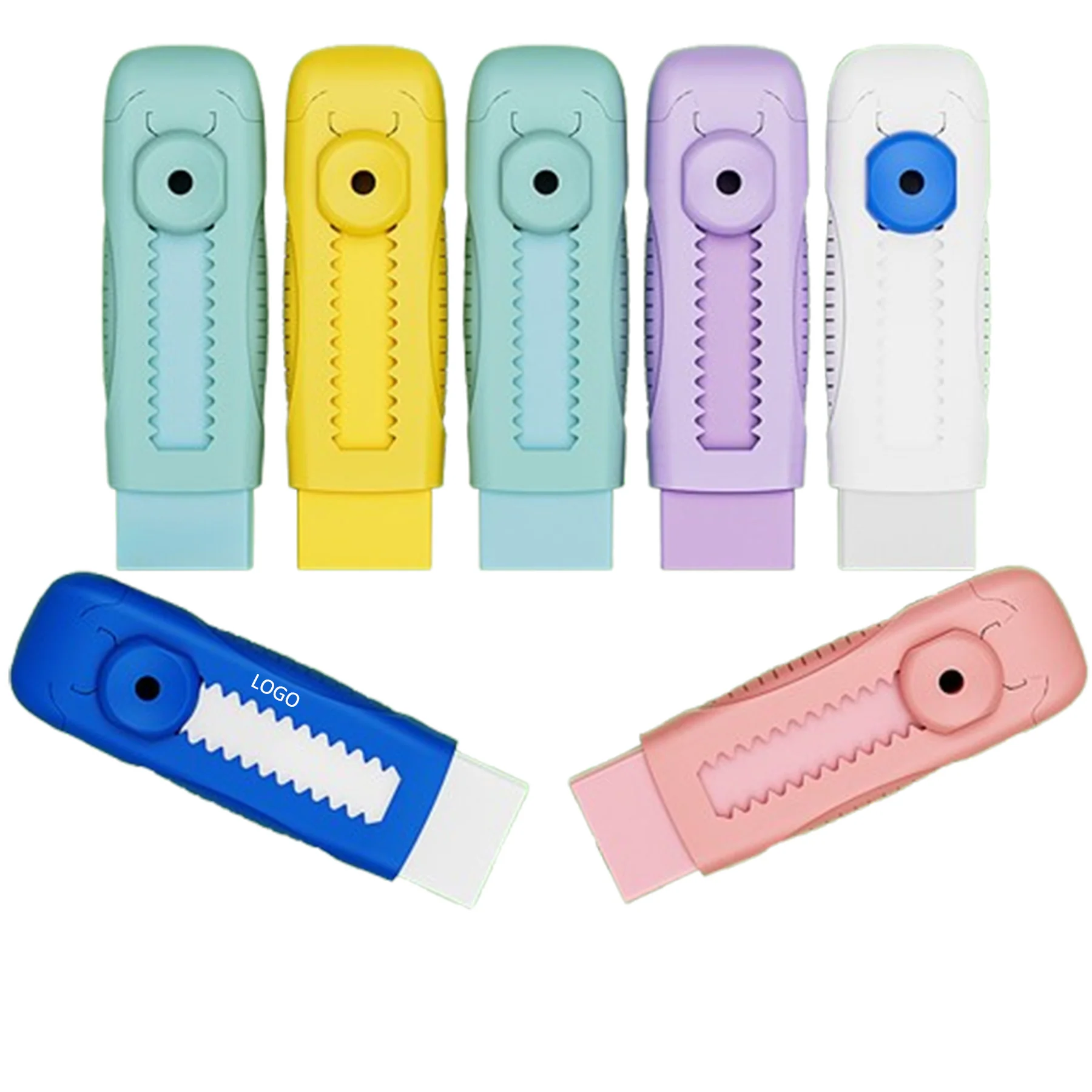 Kids Retractable Pencil Eraser W/ Protective Plastic Shell