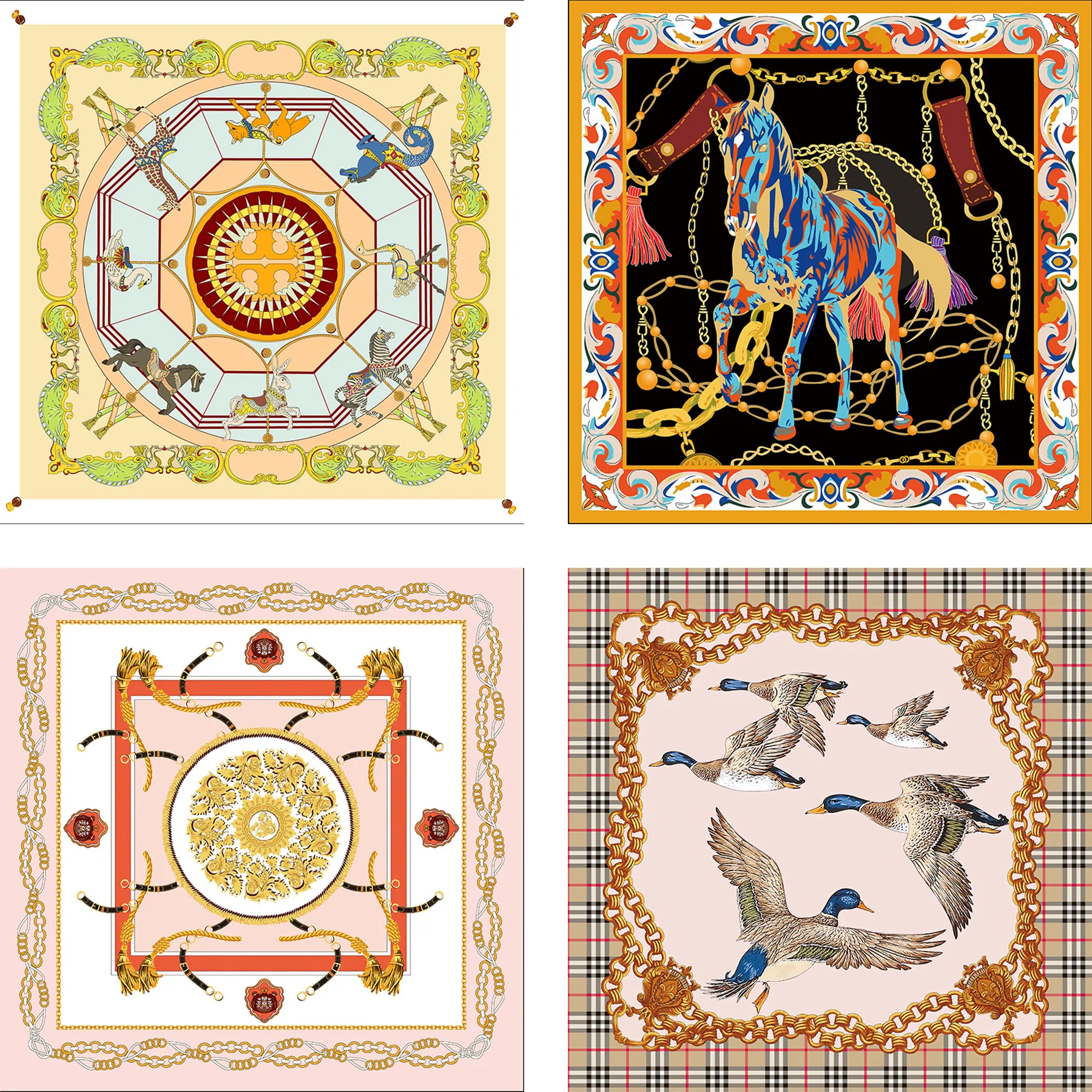 Full Color Printed Simulated Silk Square Scarves/Bandanna