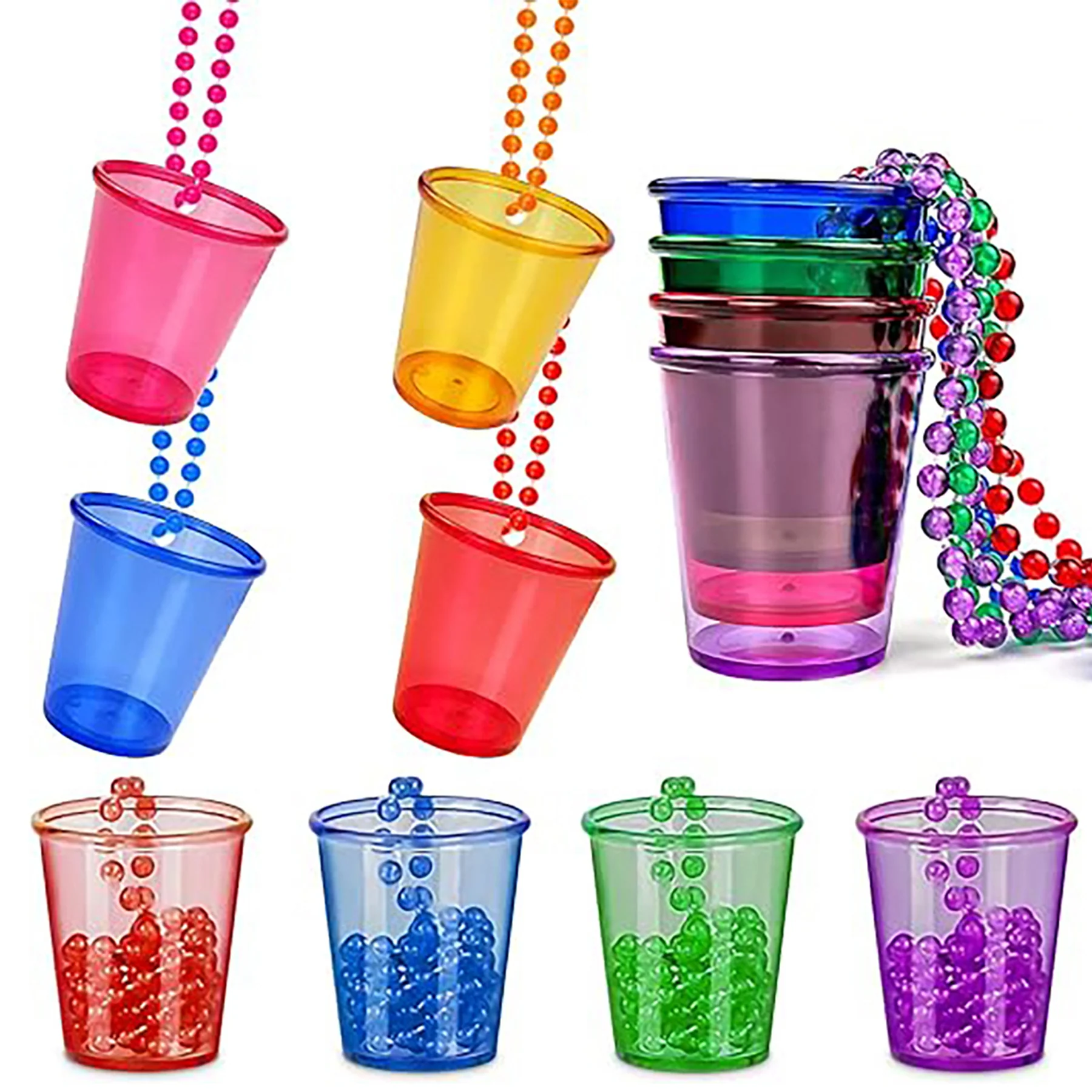 Plastic Birthday Party Shot Cups with Beaded Necklaces