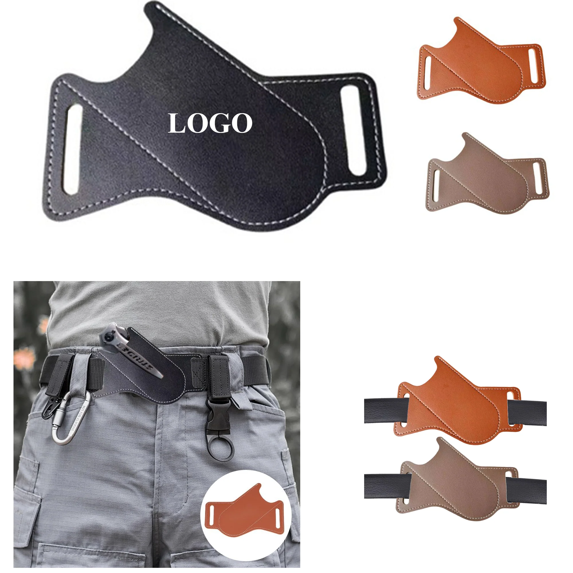 PU Leather Waist Mounted EDC Folding Knife Sheath