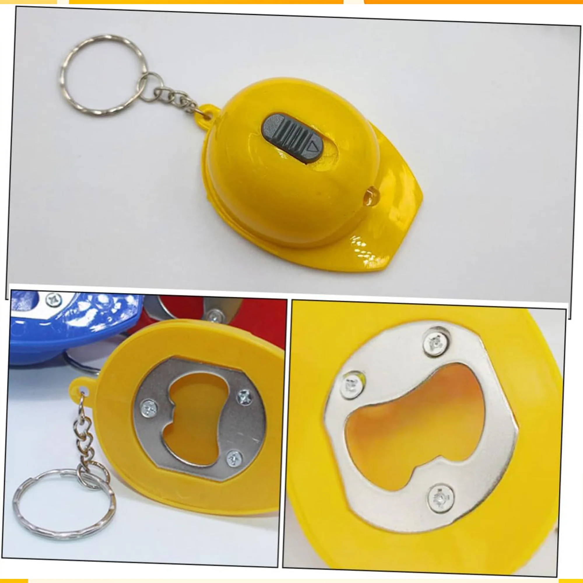 Hard Hat Flashlight Keychain Beer Opener