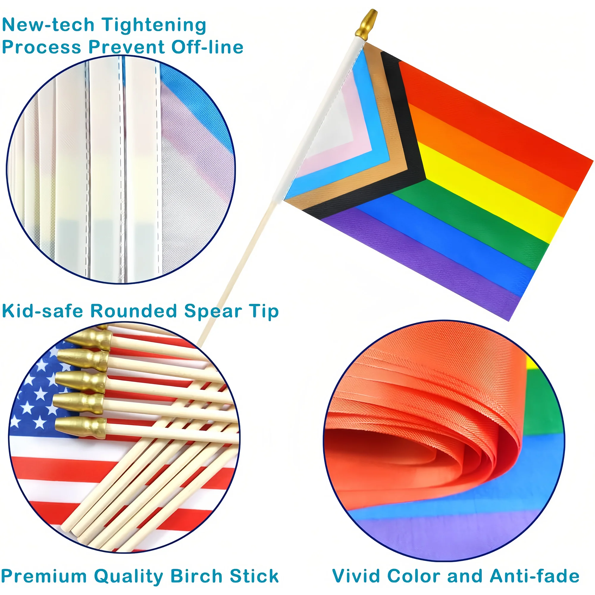 8"X5" Progress Rainbow Handheld Flag with Wooden Pole