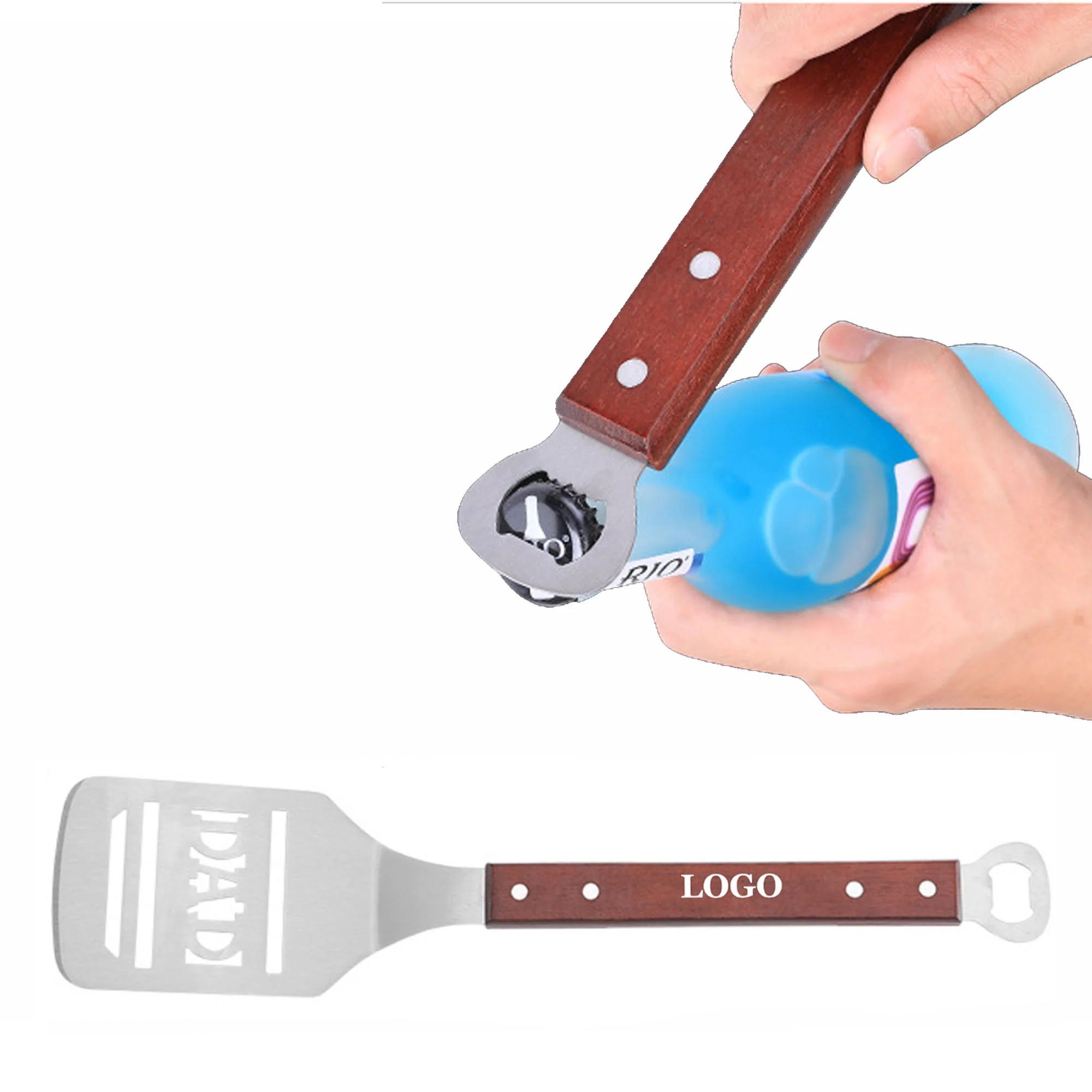 2-in-1 Oak-Handled Barbecue Spatula