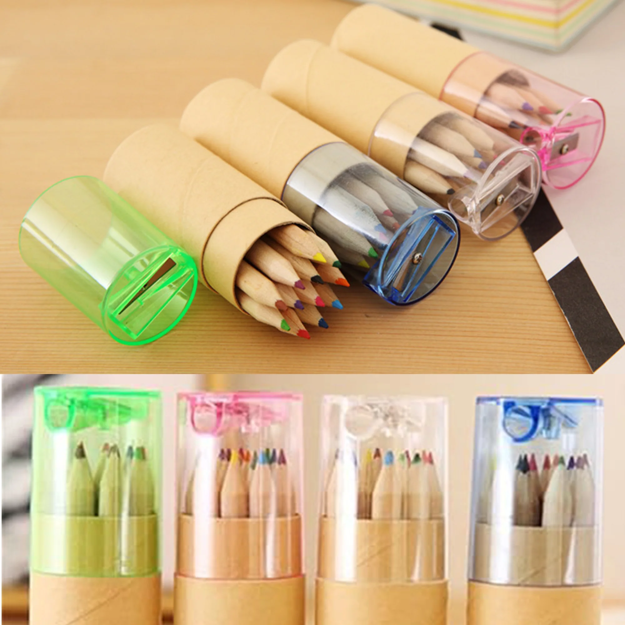 12 Colored Pencils In Tube W/Sharpener