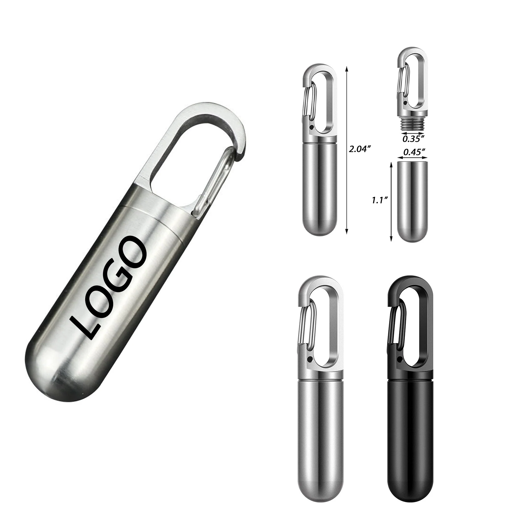 Stainless Steel Mini Pill Box with Keychain