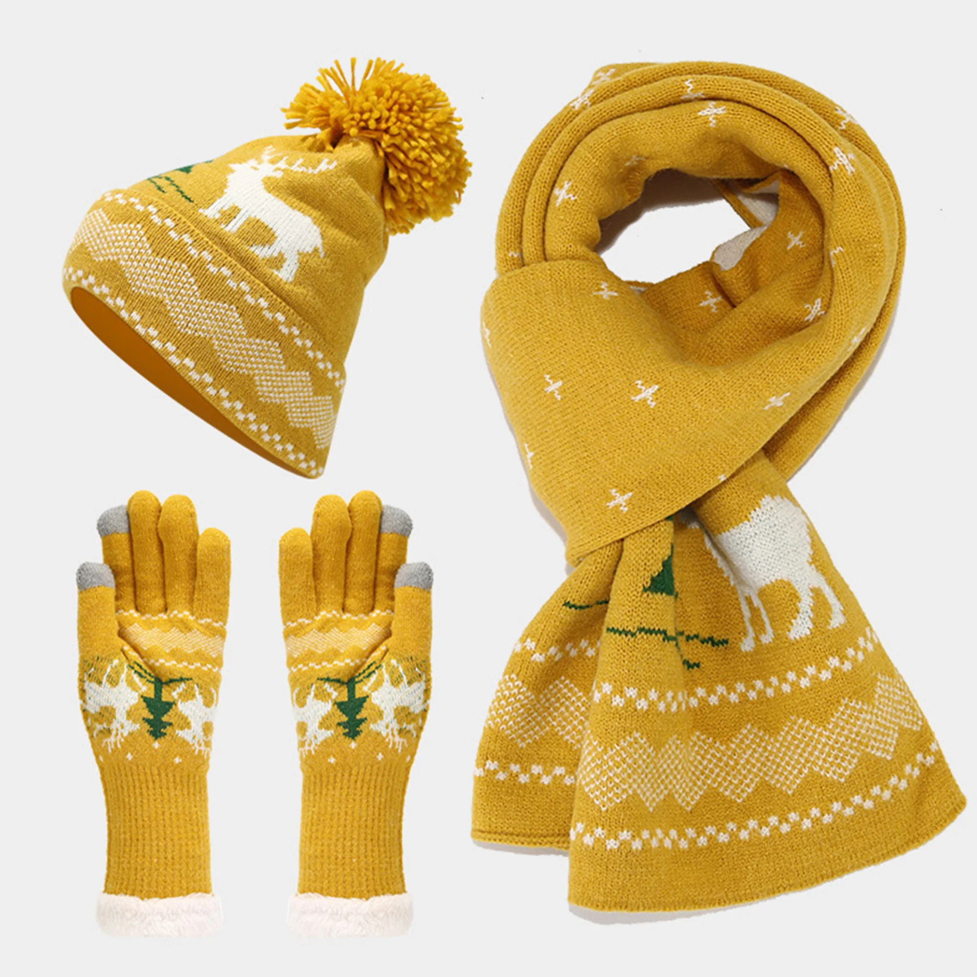 Christmas Gloves Scarf Hat Set