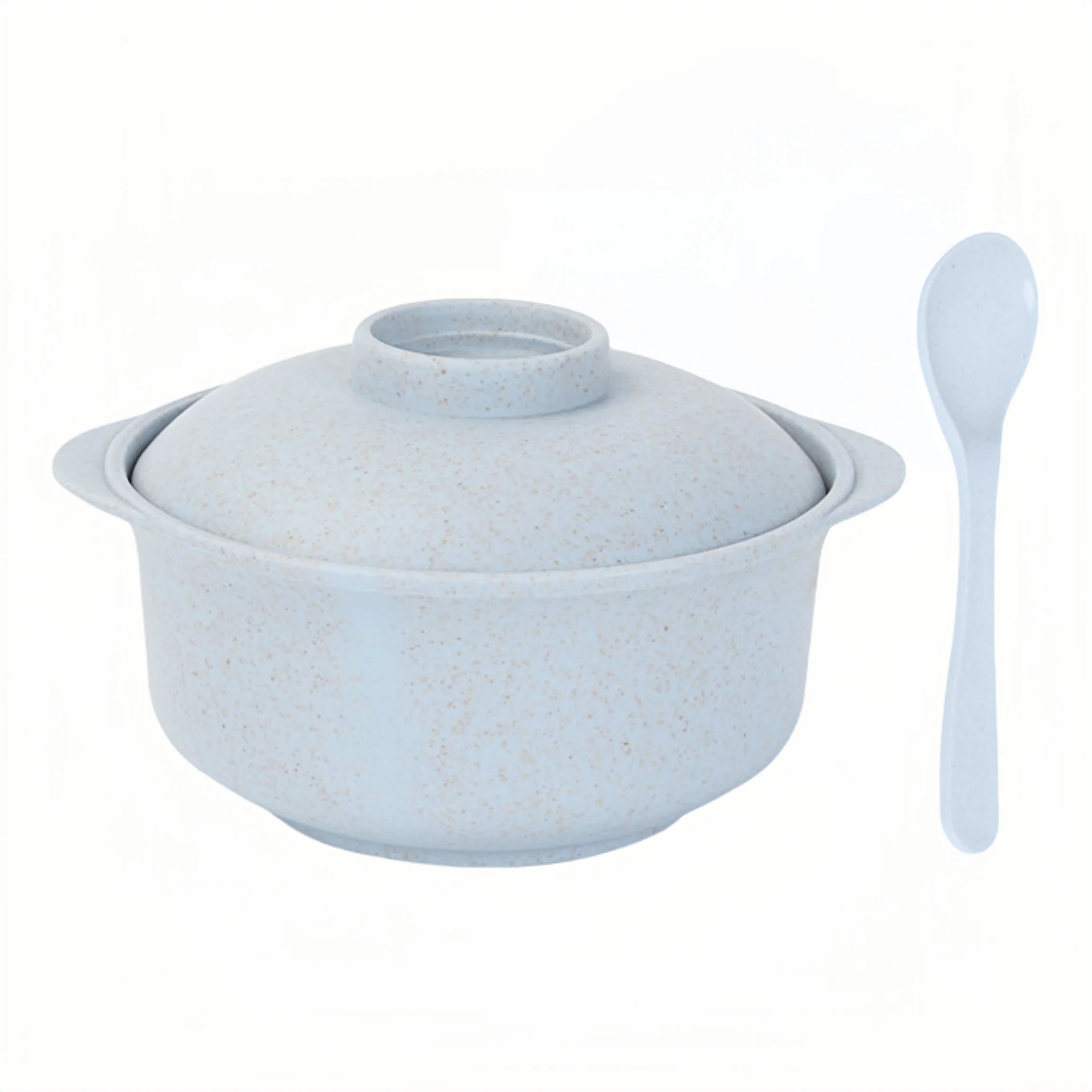Wheat Straw Noodle Bowl With Lid And Spoon Set Of 3