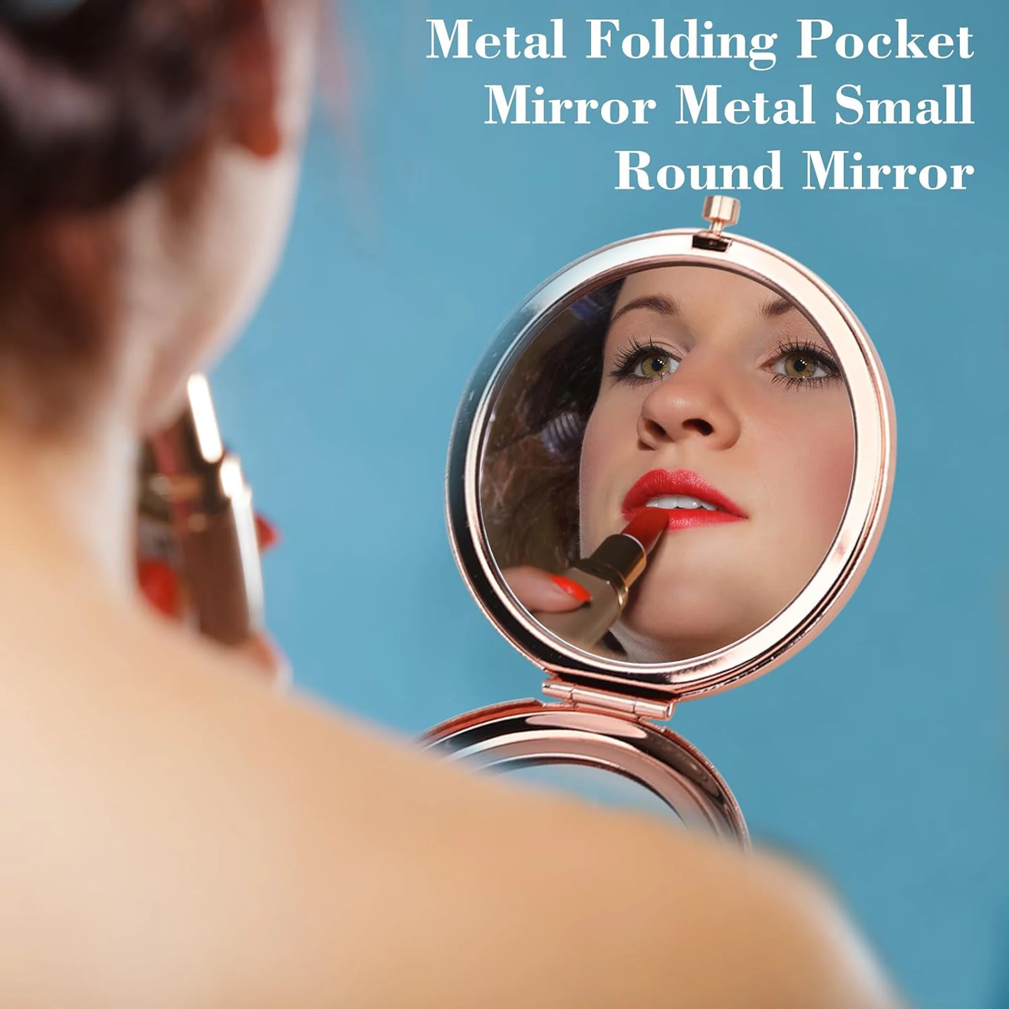 Round Folding Makeup Mirror Double Sided Metal Pocket