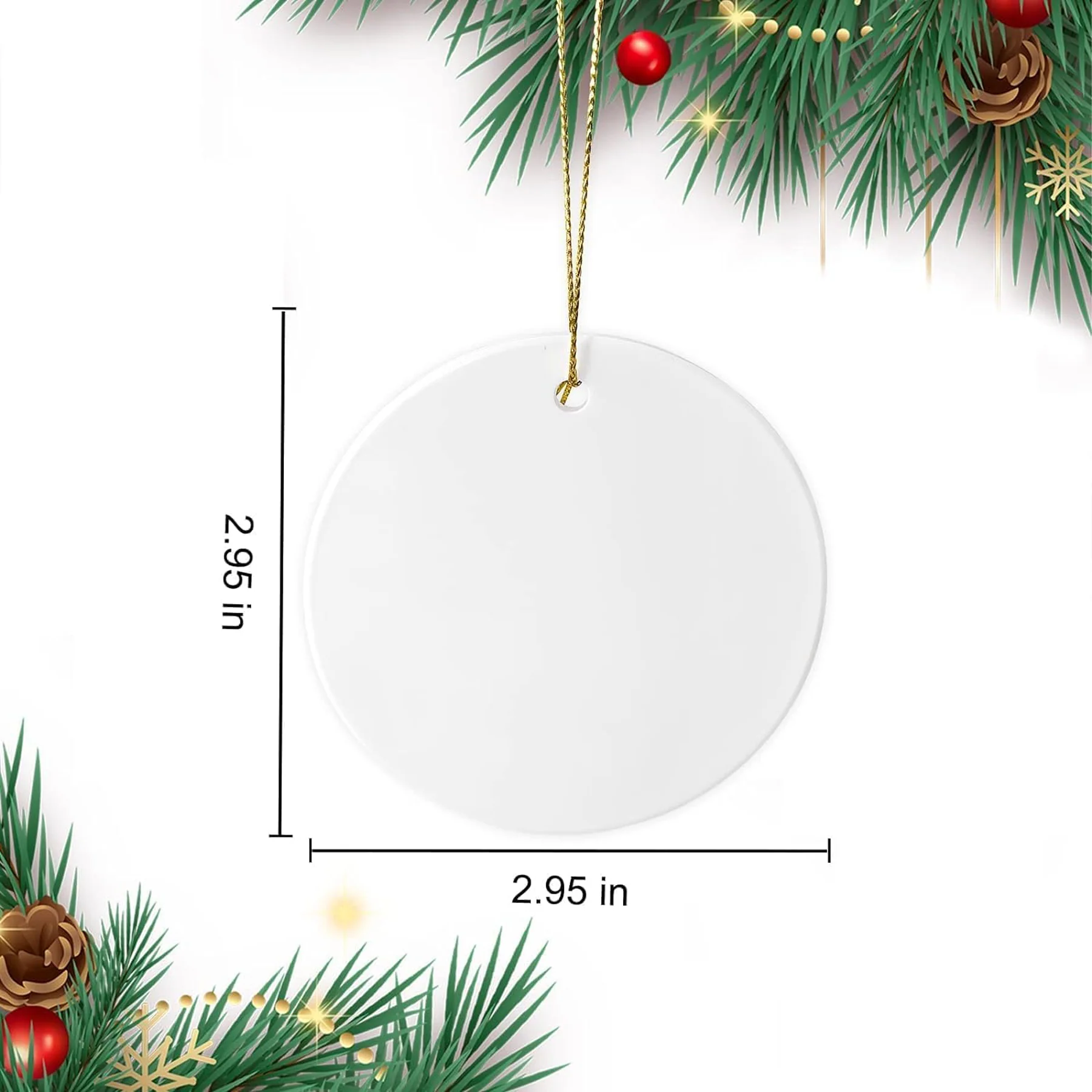 Full Color Ceramic Ornament W/Gold String