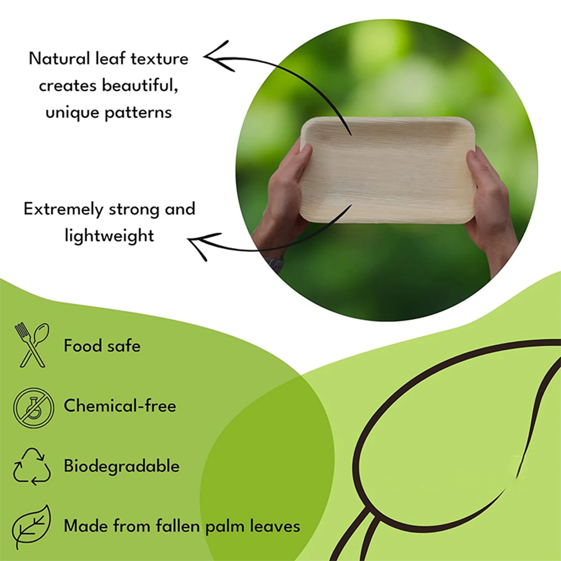 9 x 6 Inch Rectangle Palm Leaf Plates