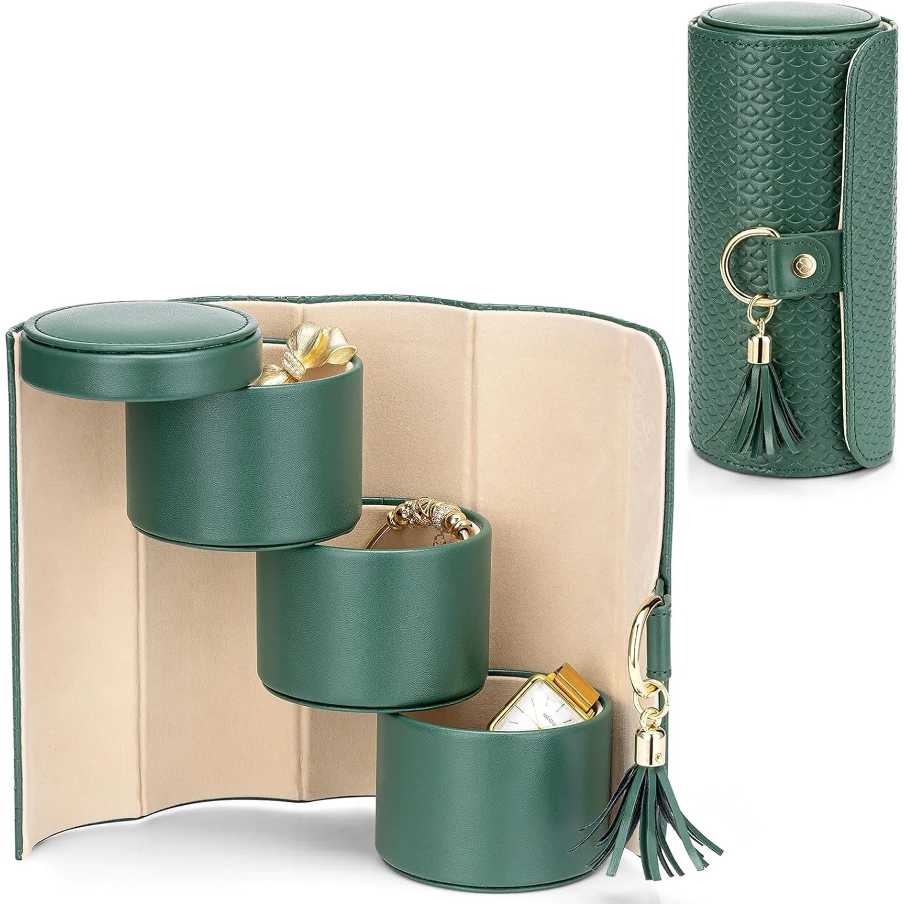 Triple Layer Leather Jewelry Roll Organizer