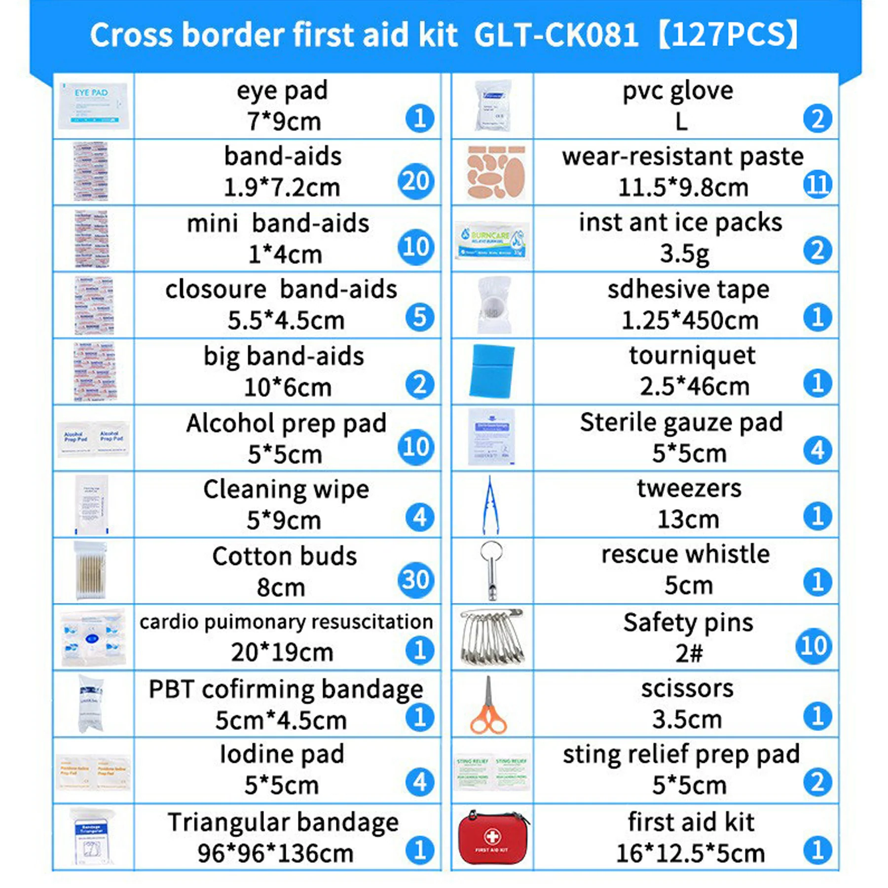 127-Piece Small Waterproof Hard-Shell Medical First Aid Kit