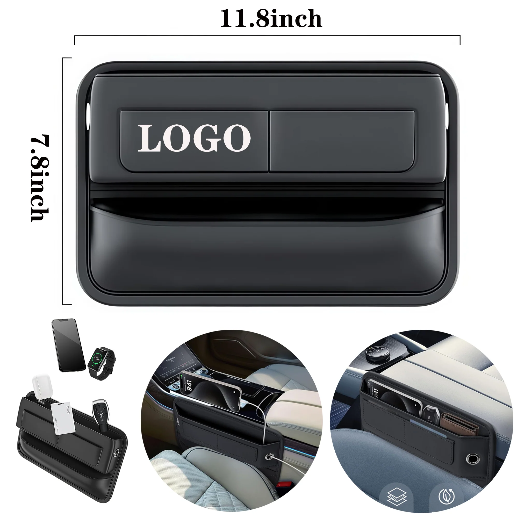 Premium Leather Car Seat Gap Filler Organizer