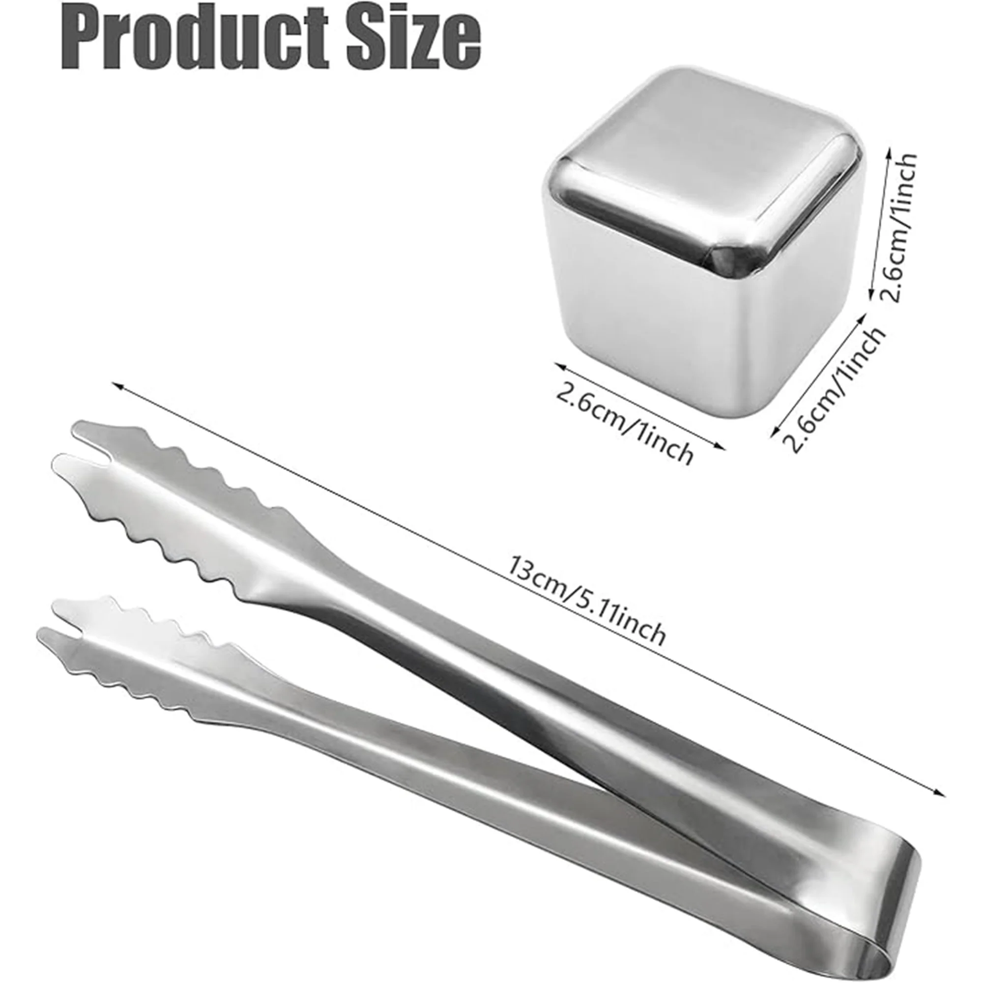 4 Piece Stainless Steel Ice Cubes Set W/Tongs