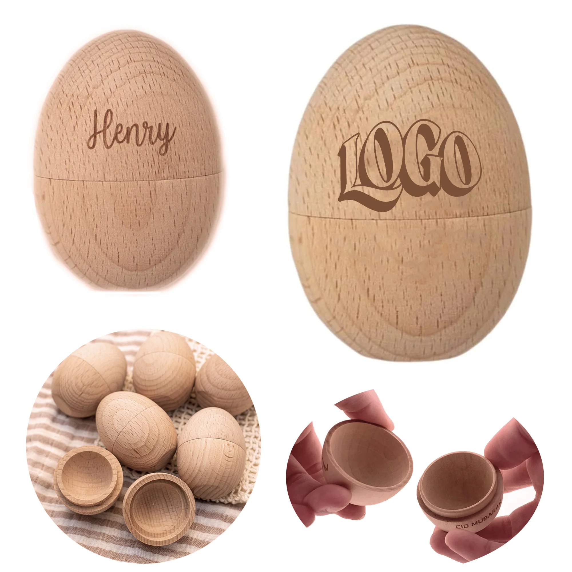 Wooden Hollow Easter Eggshell Decoration