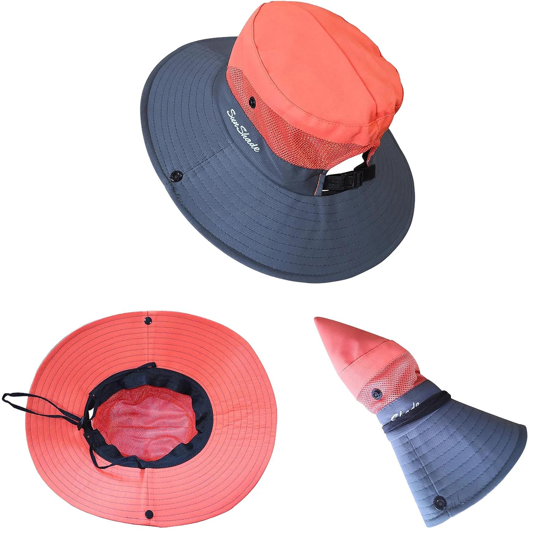 Ponytail Sun Bucket Hat Wide Brim UPF 50+