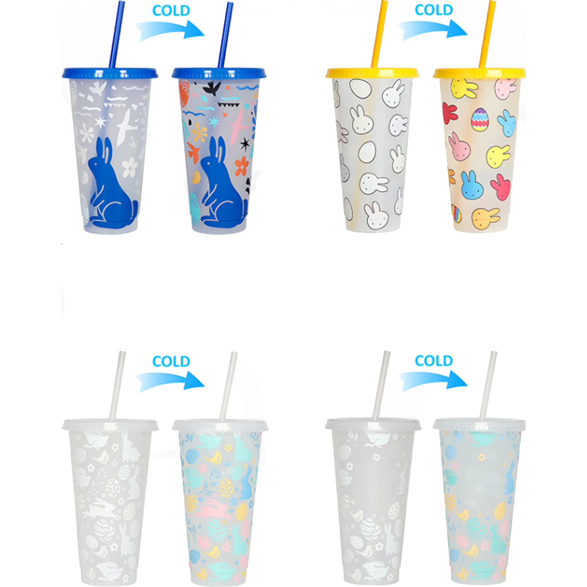 24Oz Color Changing Cold Cups With Straws