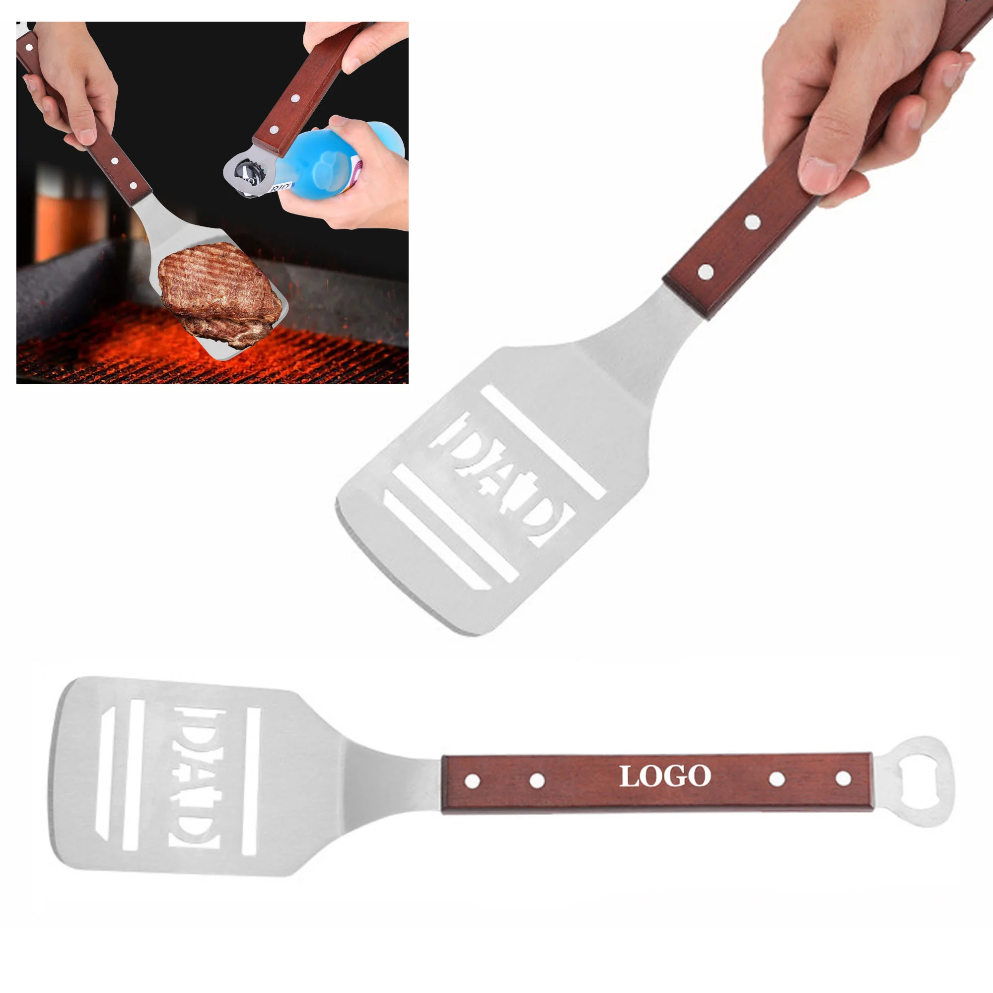 2-in-1 Oak-Handled Barbecue Spatula