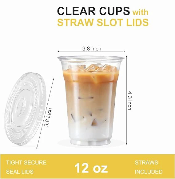 12 Oz Clear Plastic Cups With Lids And Straws