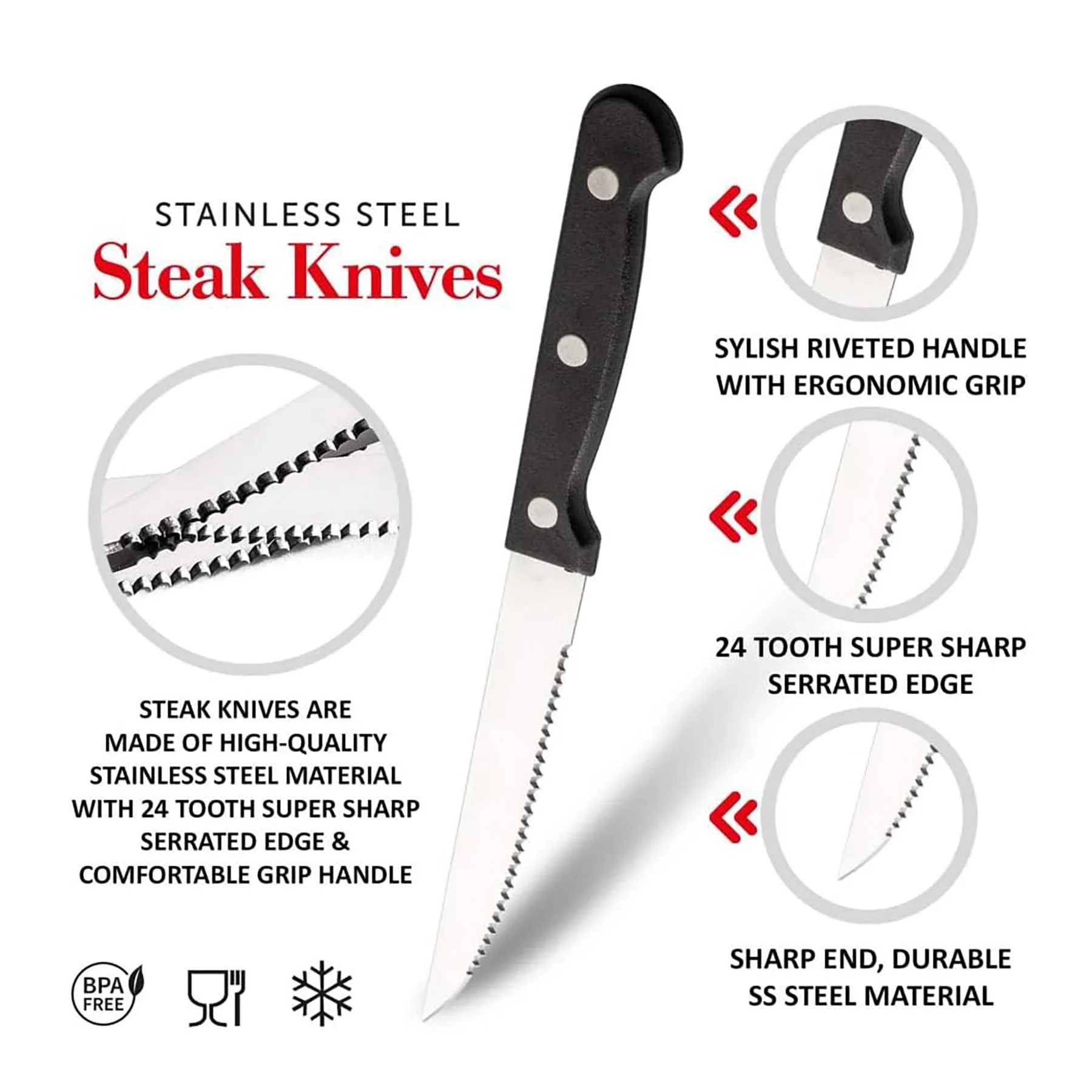 6-Piece Stainless Steel Steak Knife Set