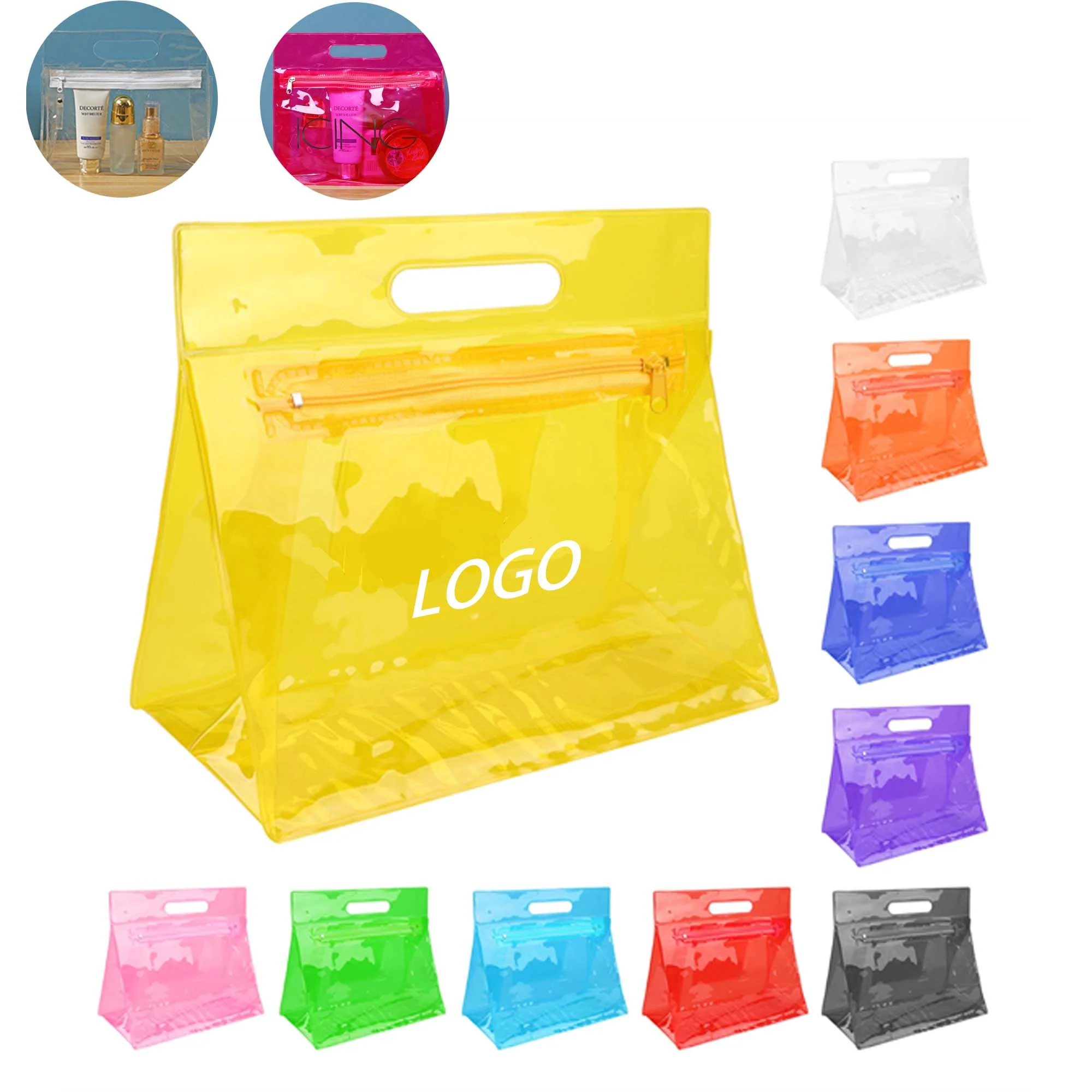 PVC Zippered Toiletry Makeup Bag Handle Bag