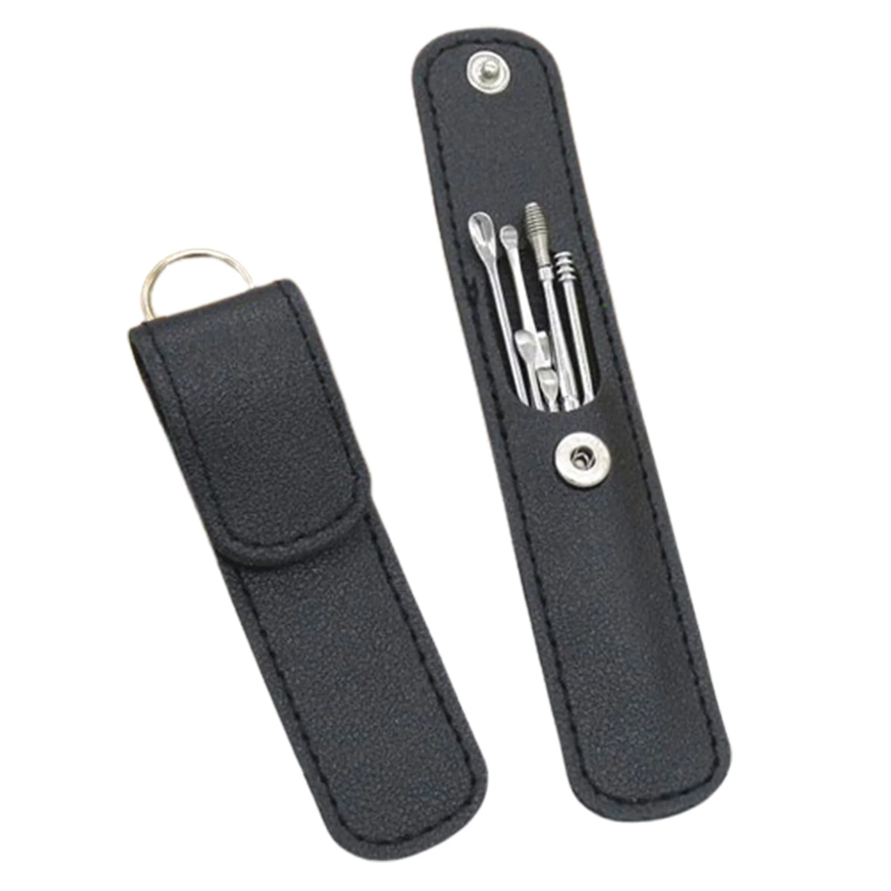 6Pcs Portable Stainless Steel Ear Scoop Set W/ Lether Bag