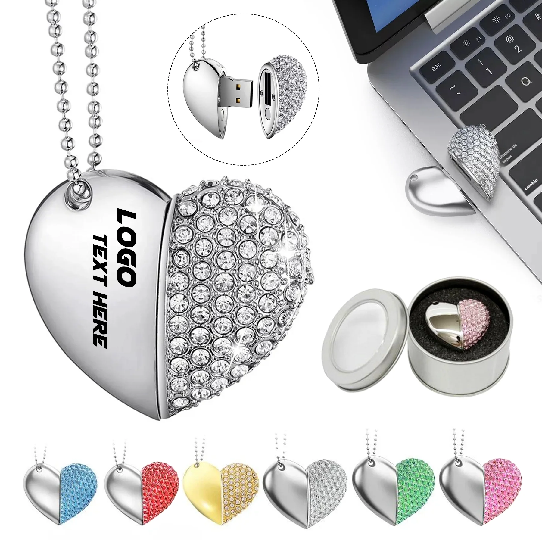 Heart-Shaped Usb Flash Drive 16Gb Crystal Necklace