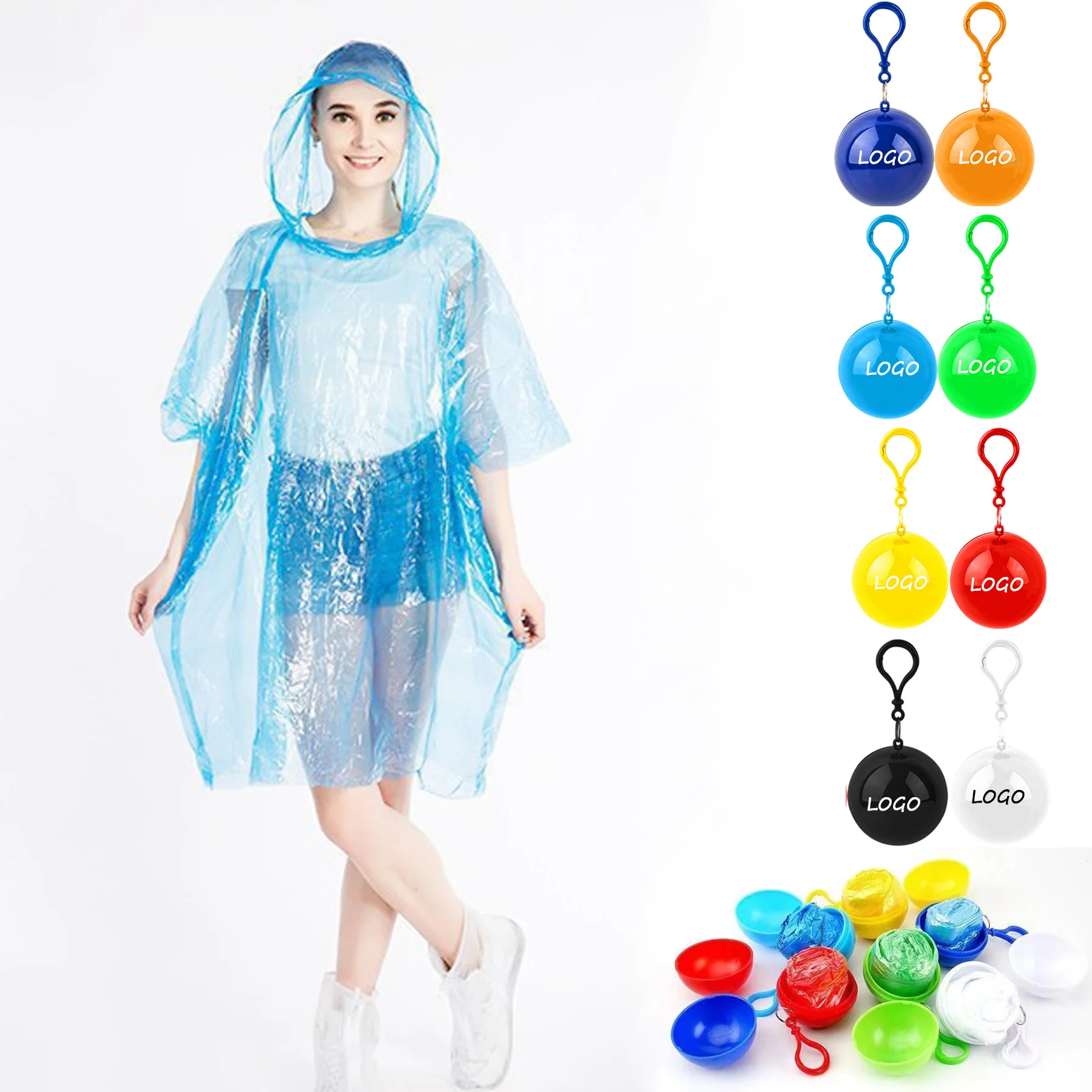 Travel Disposable Rain Poncho With Ball Case And Clip