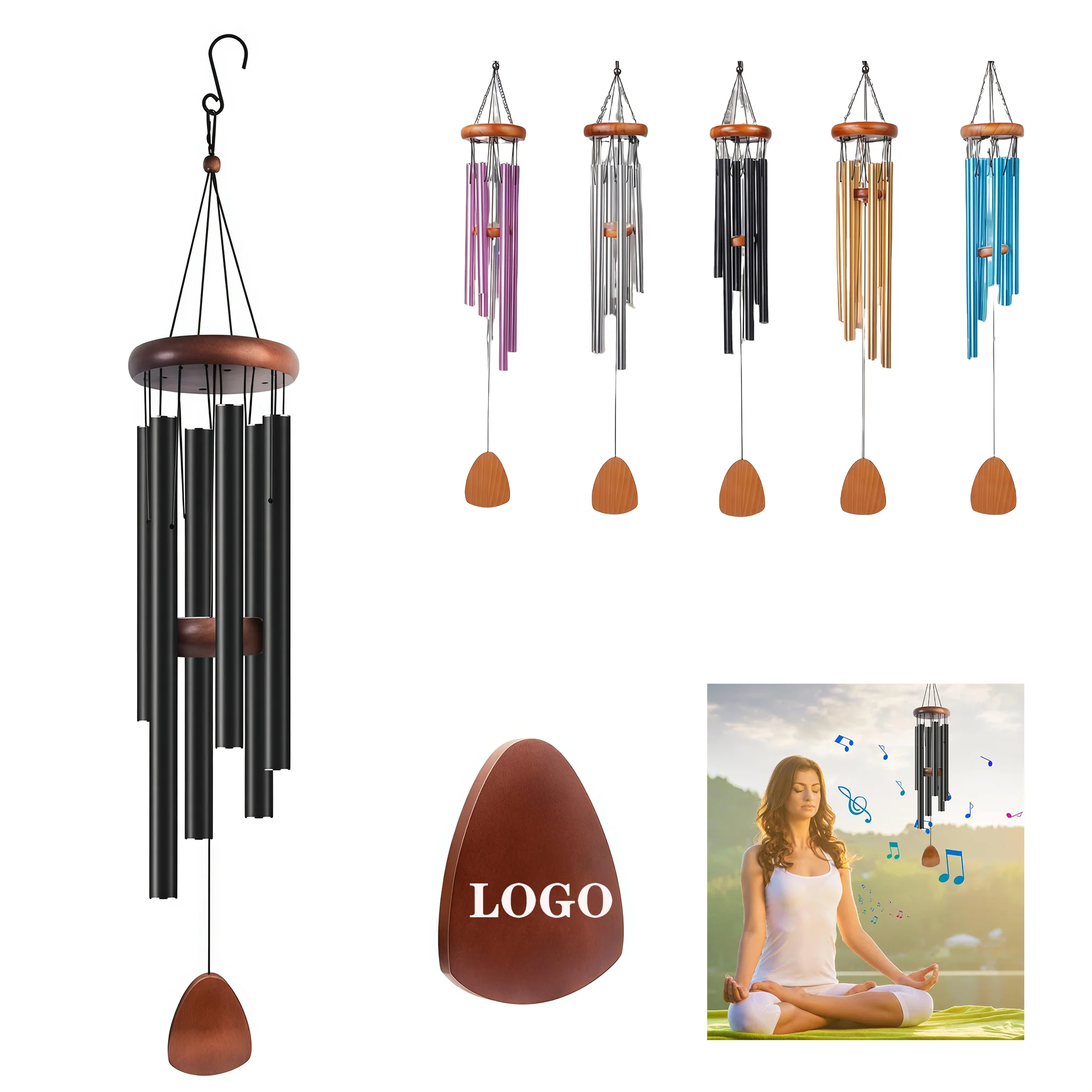 26" Aluminium Tube Wooden Wind Chimes