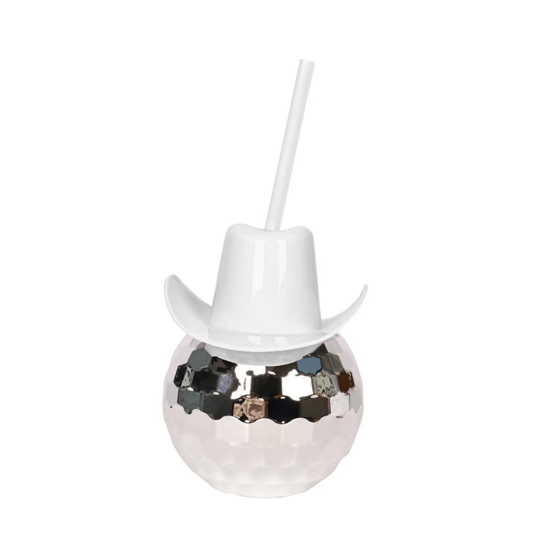 Disco Ball Hat Cup: Glittering 20oz Tumbler with Straw